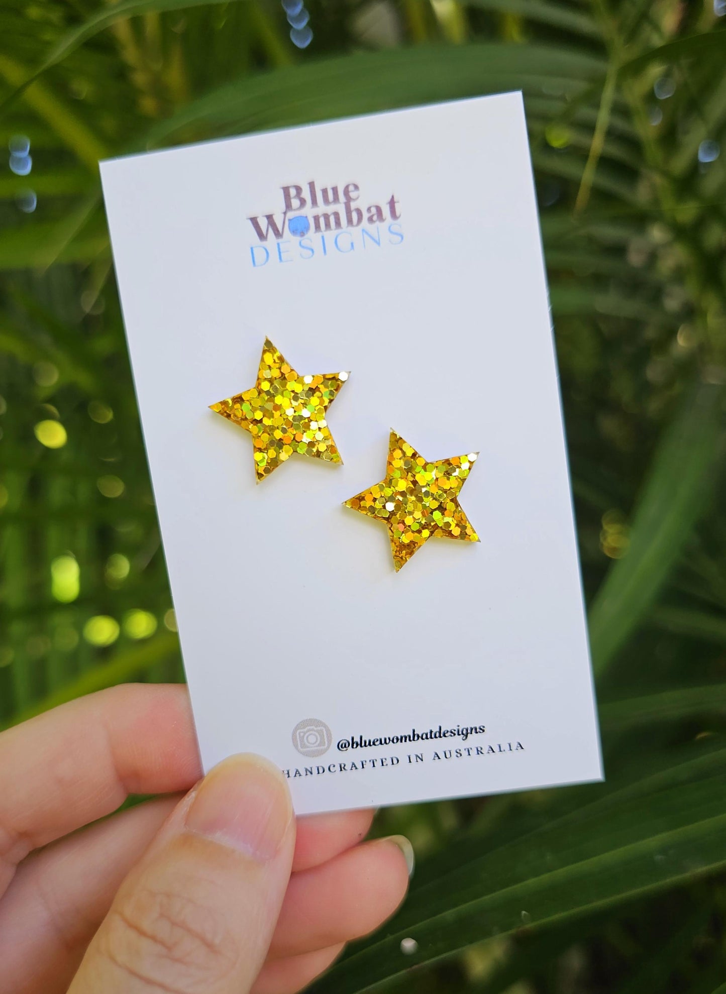 Star Gold Glitter Resin Studs 20mm