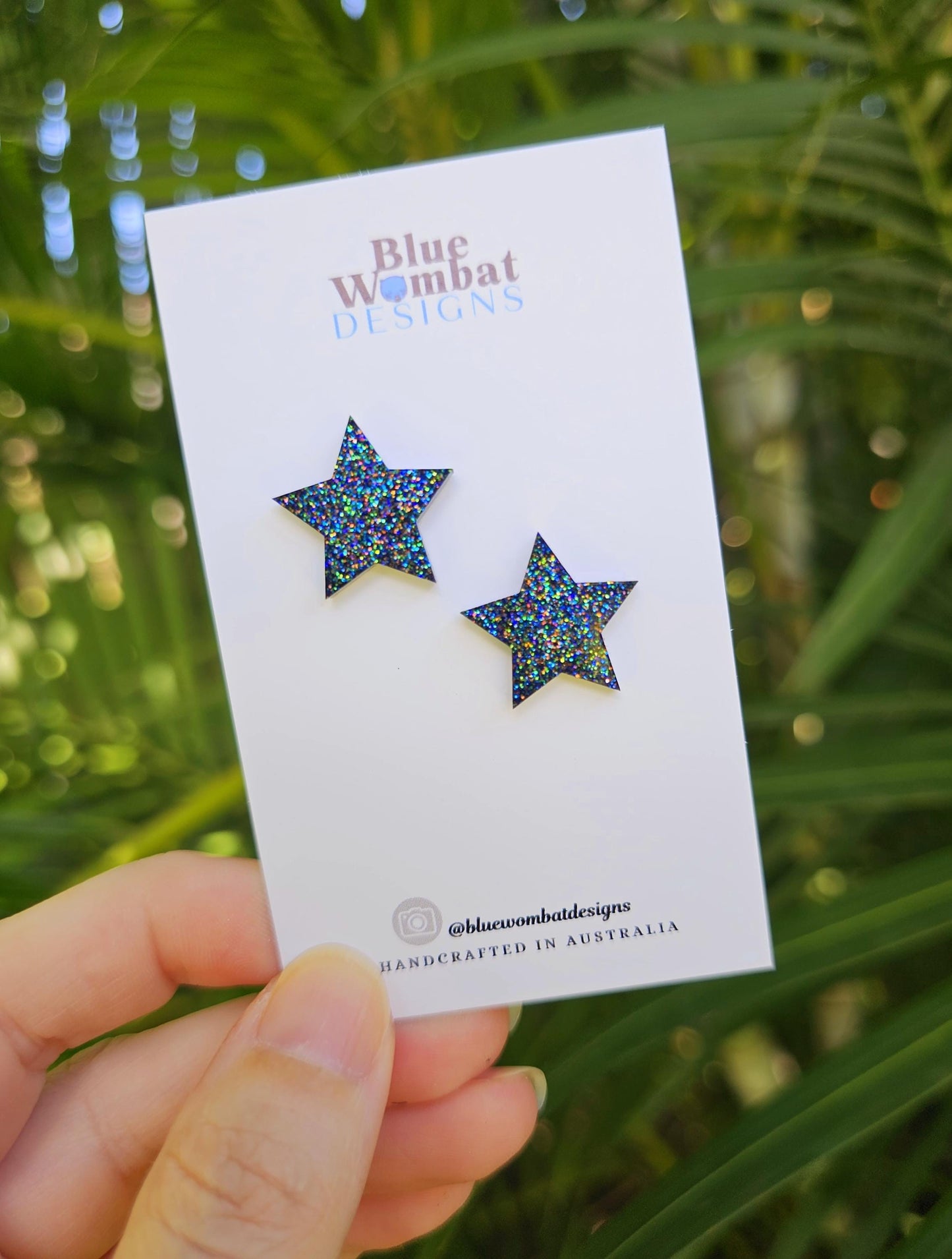 Star Dark Sparkle Glitter Resin Domed Studs 20mm