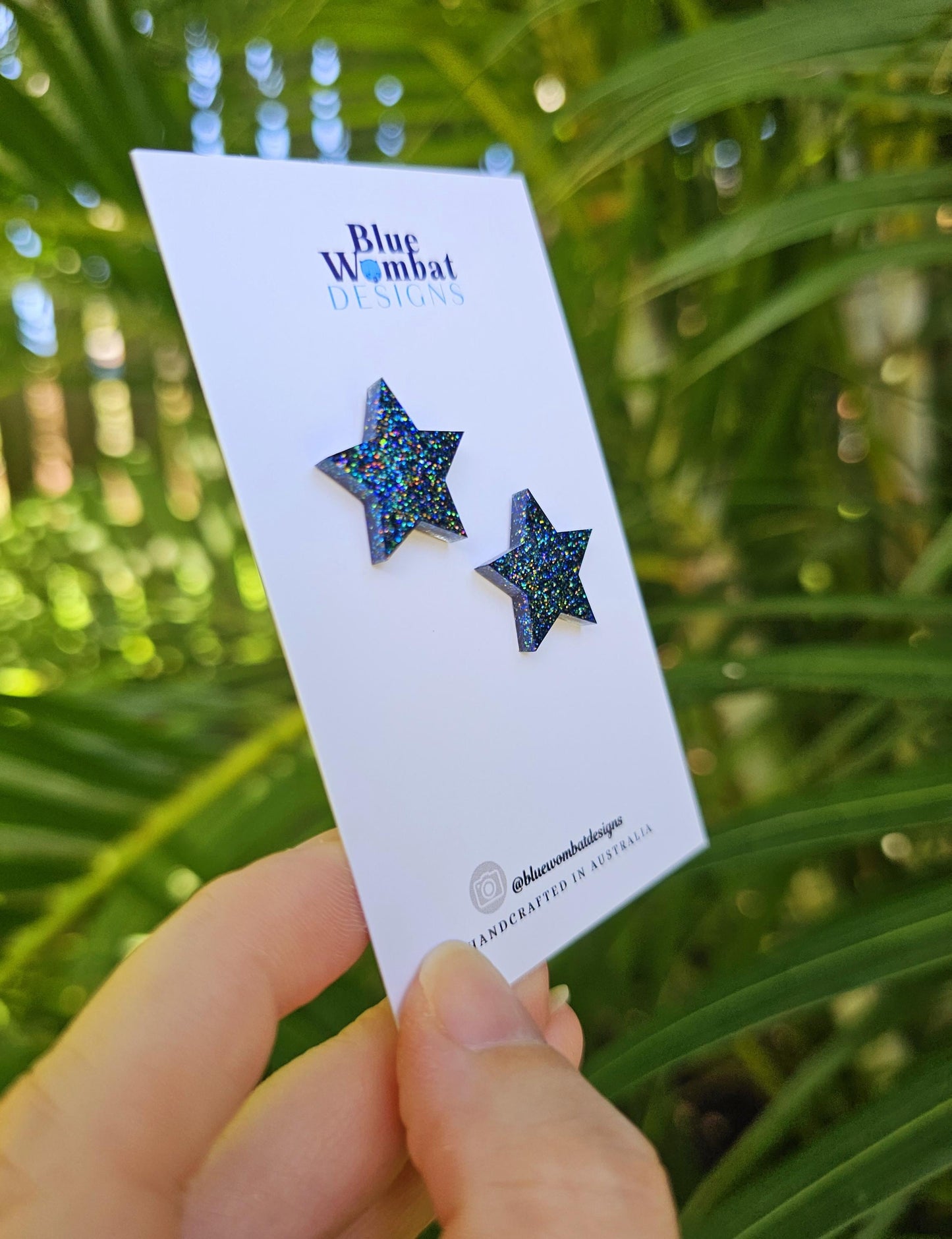 Star Sparkle Midnight Glitter Resin Studs 20mm