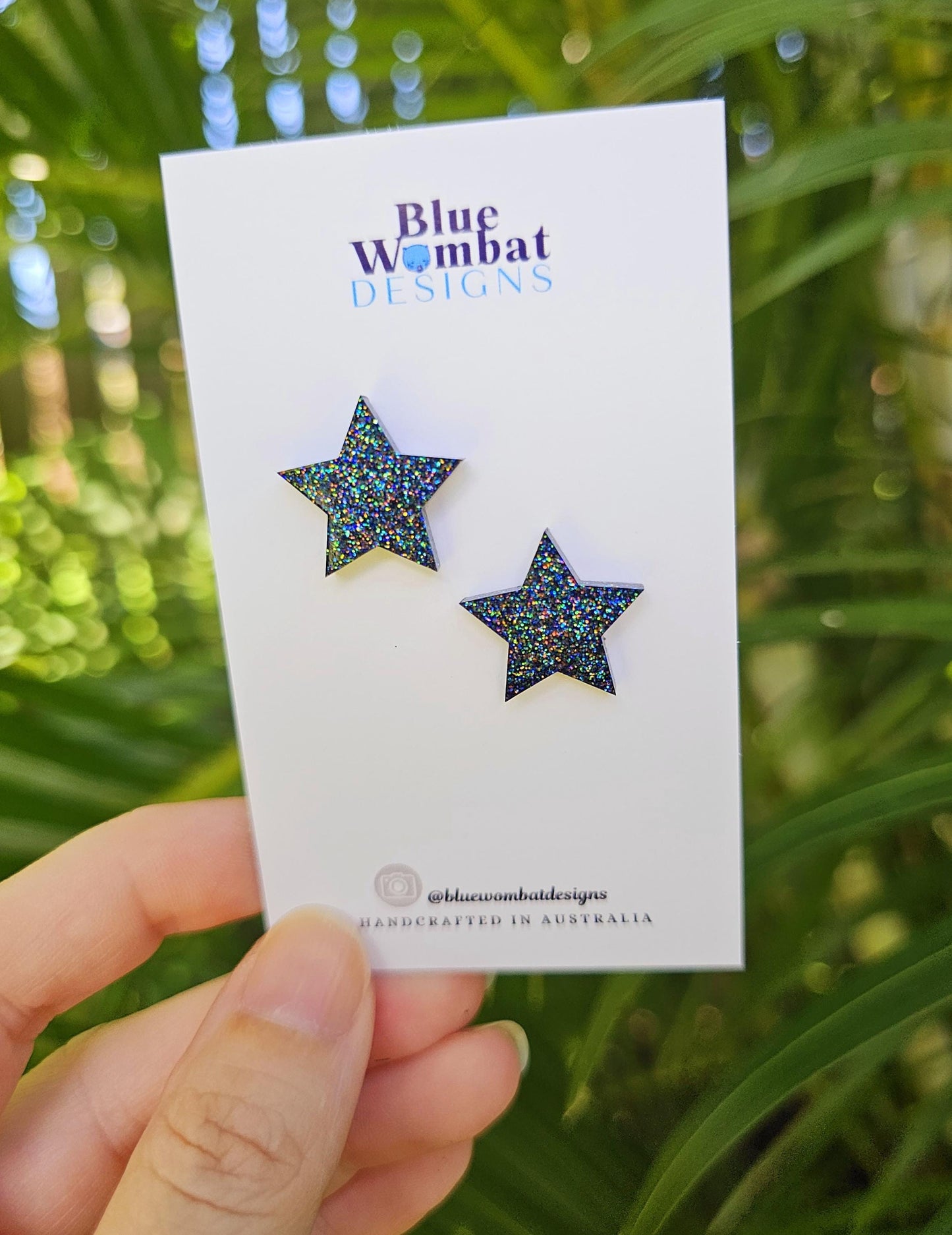 Star Dark Sparkle Glitter Resin Domed Studs 20mm