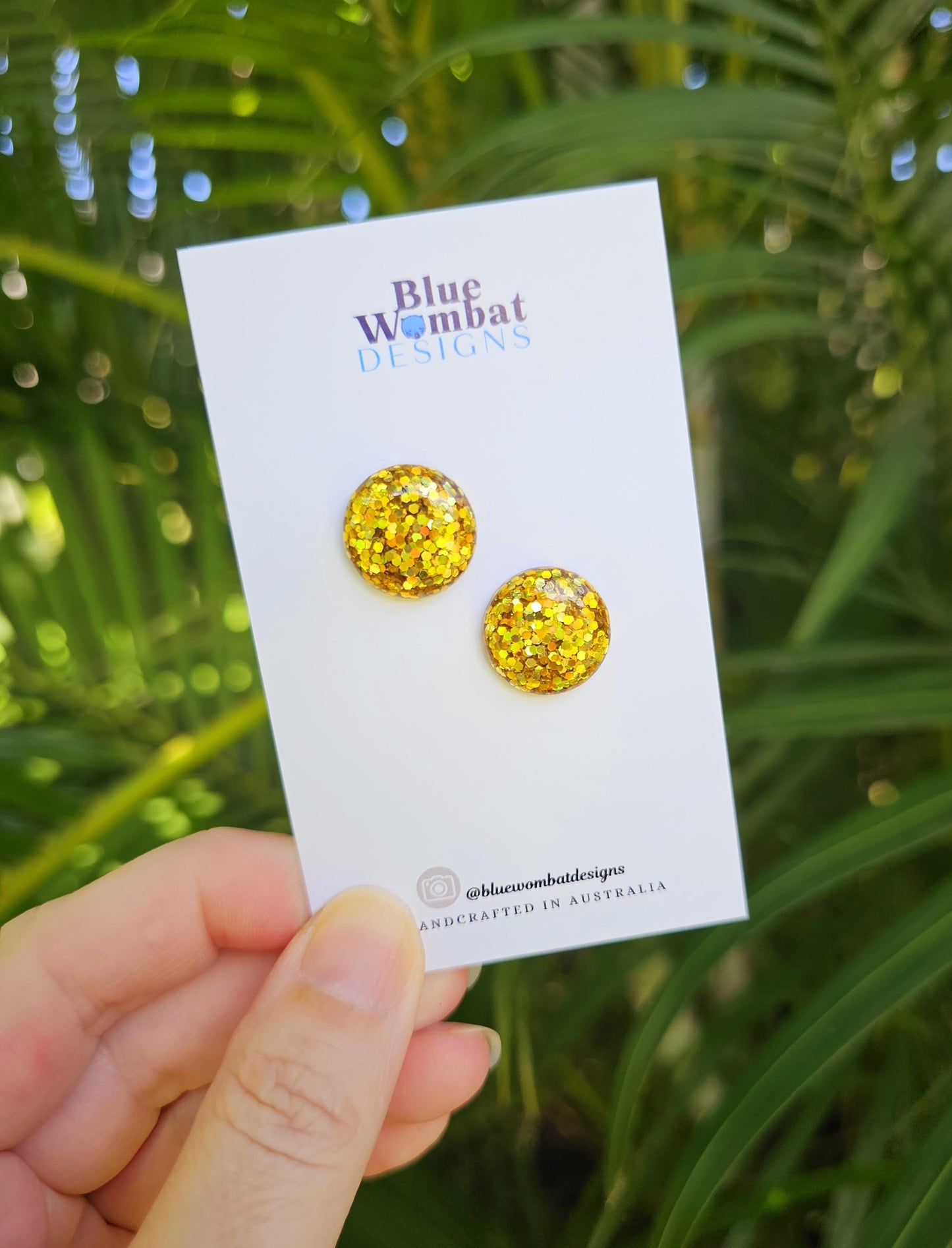 Gold Sparkle Glitter Resin Domed Studs 14mm