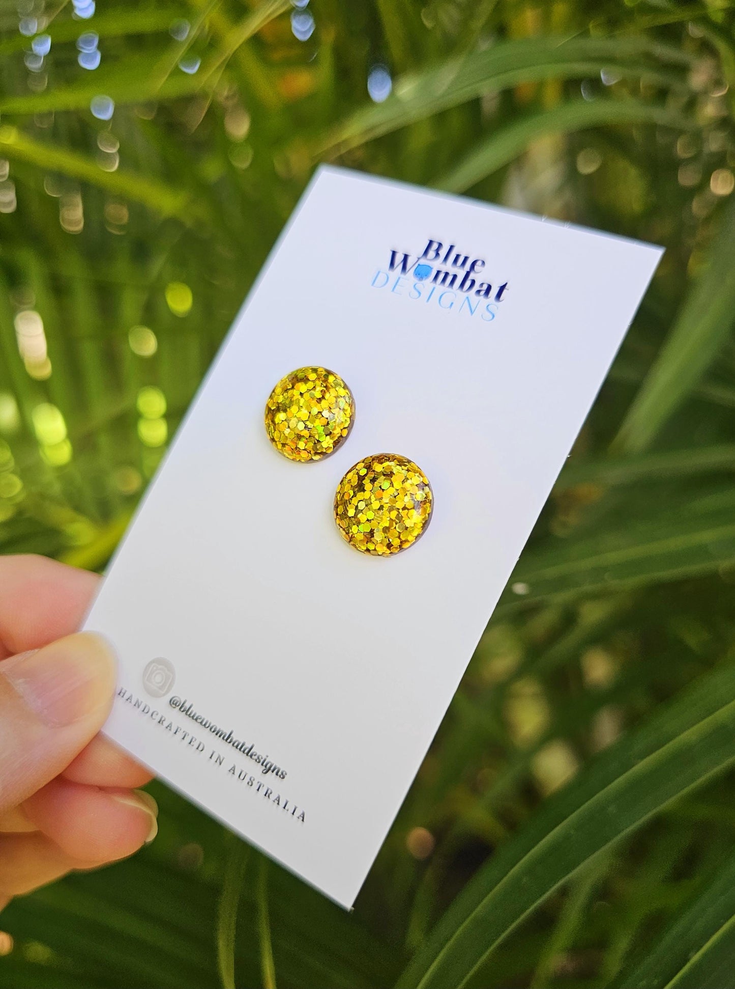 Gold Sparkle Glitter Resin Domed Studs 14mm