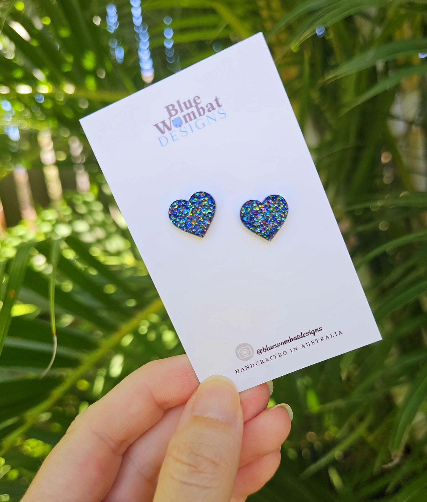 Dark Sparkle Glitter Love Heart Resin Small Stud Earrings