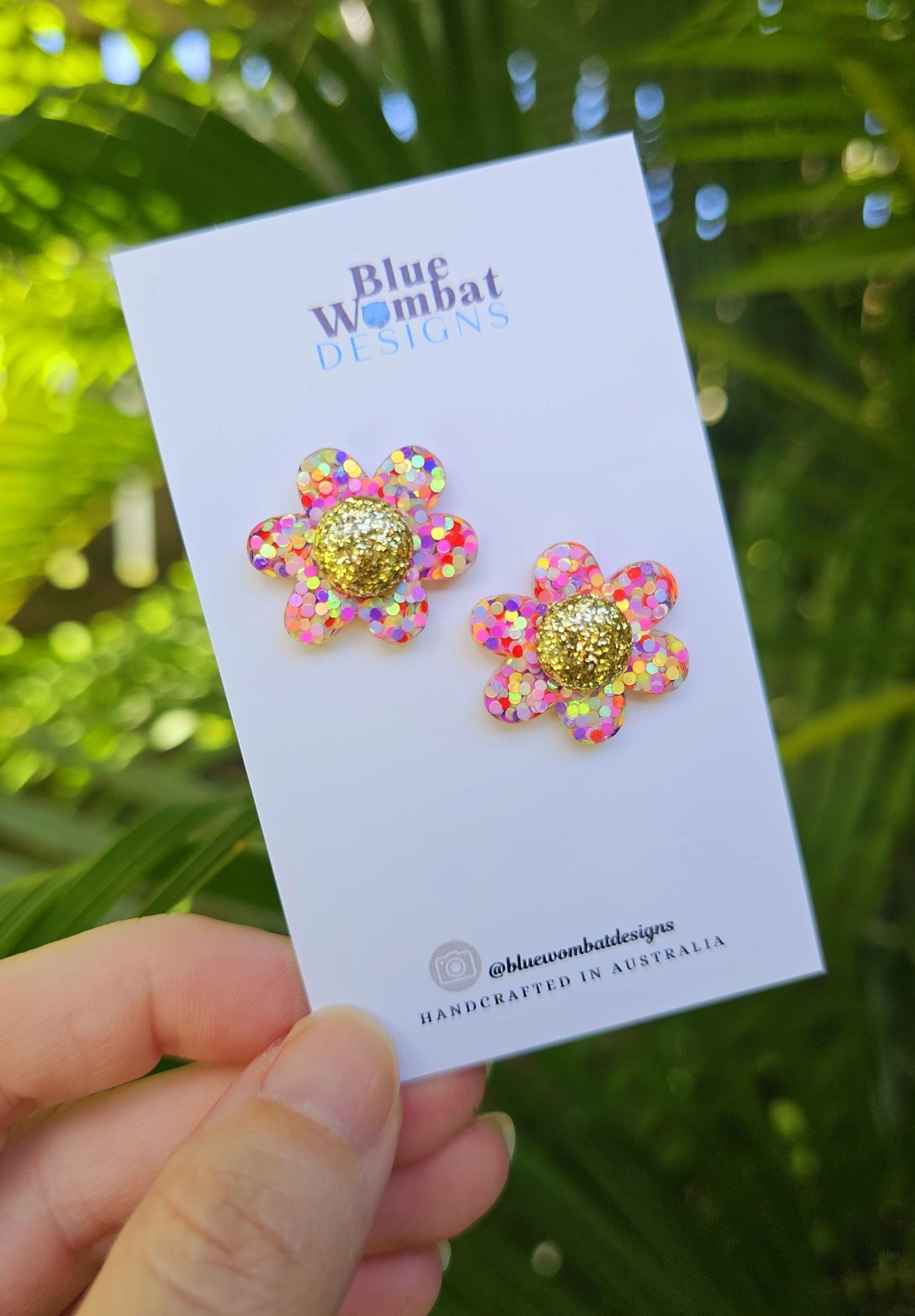Colourful Glitter Flower Resin Stud Earrings 24mm