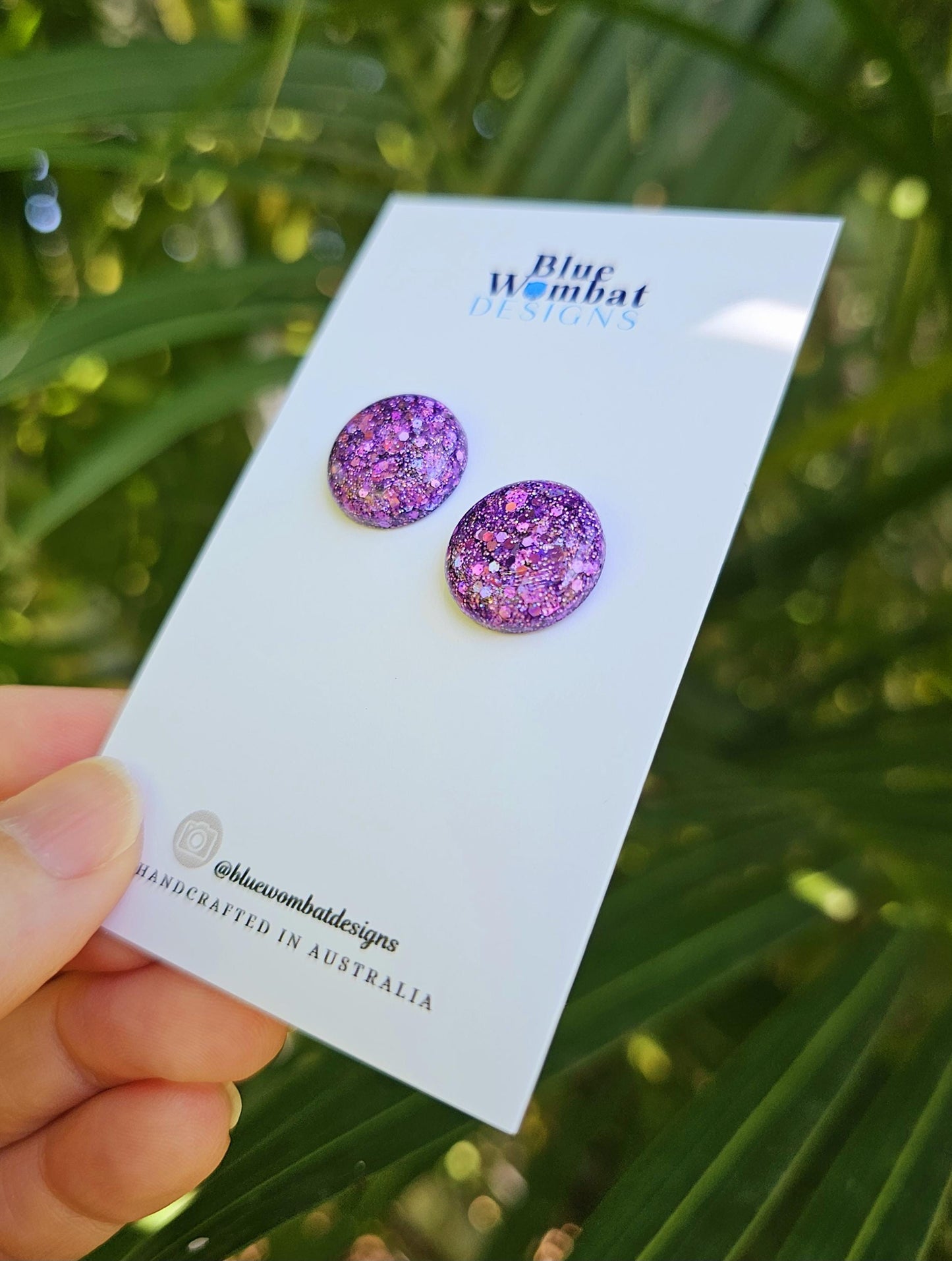Purple Sparkle Glitter Resin Domed Studs 16mm