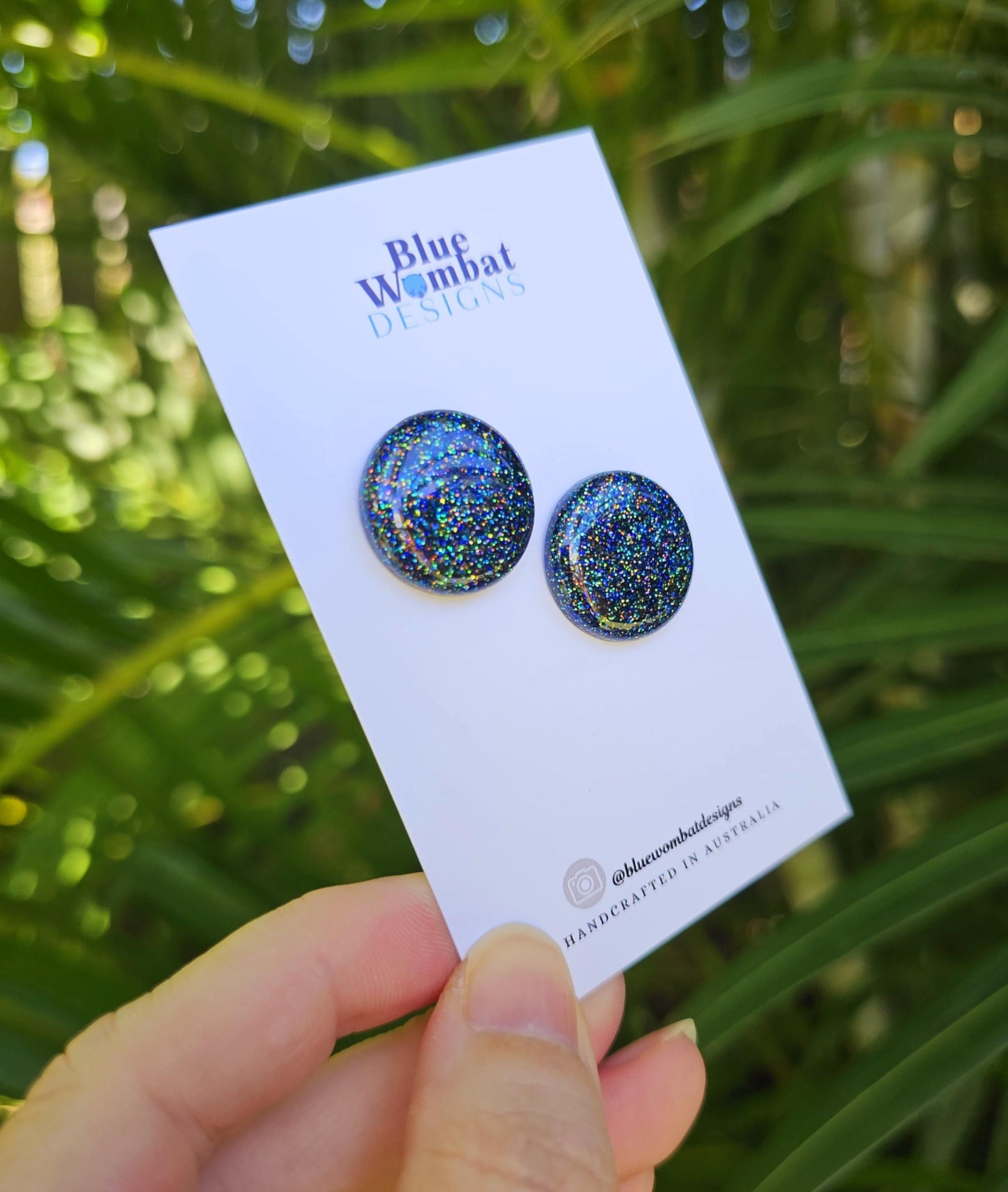 Sparkle Midnight Glitter Resin Domed Studs 20mm