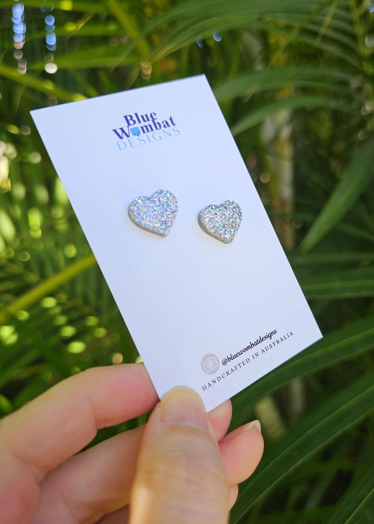 Silver Sparkle Glitter Love Heart Resin Small Stud Earrings