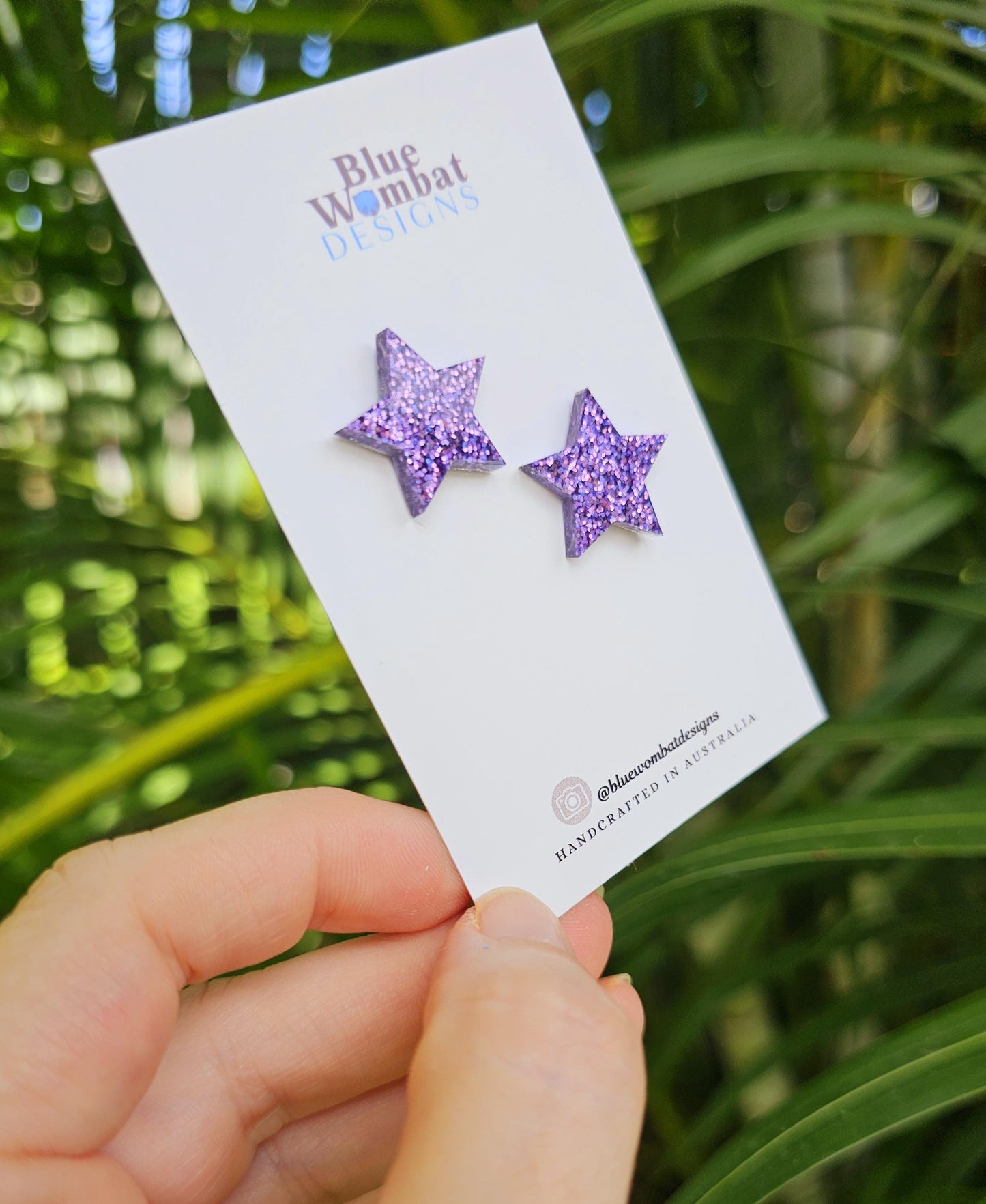 Star Purple Glitter Resin Studs 20mm