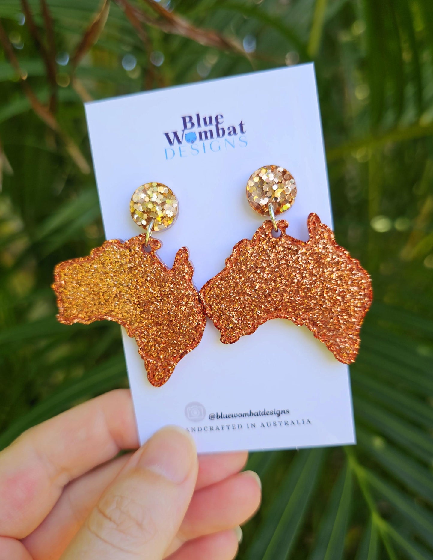 Australia Map Glitter Resin Dangle Statement Earrings