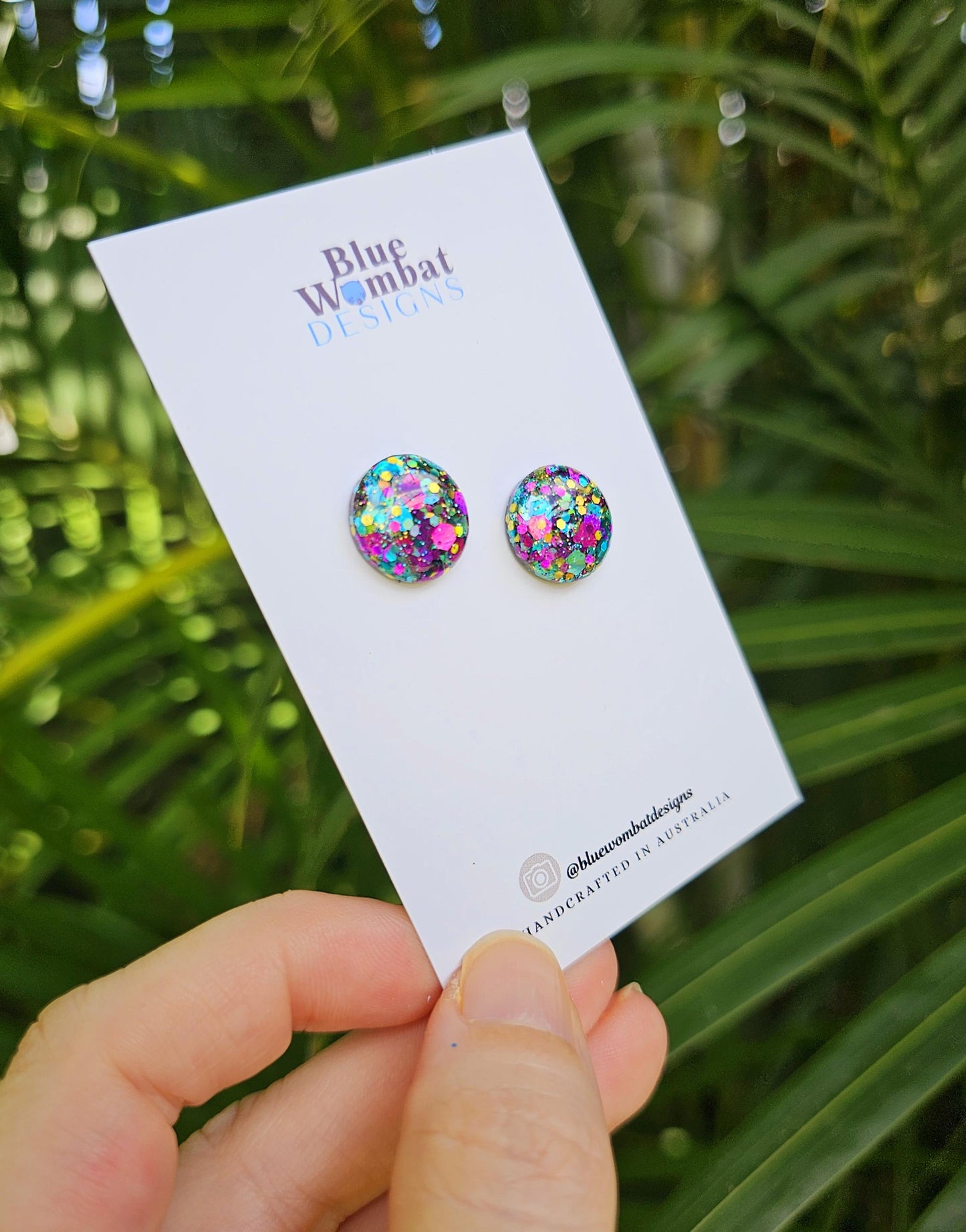 Colourful Glitter Resin Domed Studs 14mm