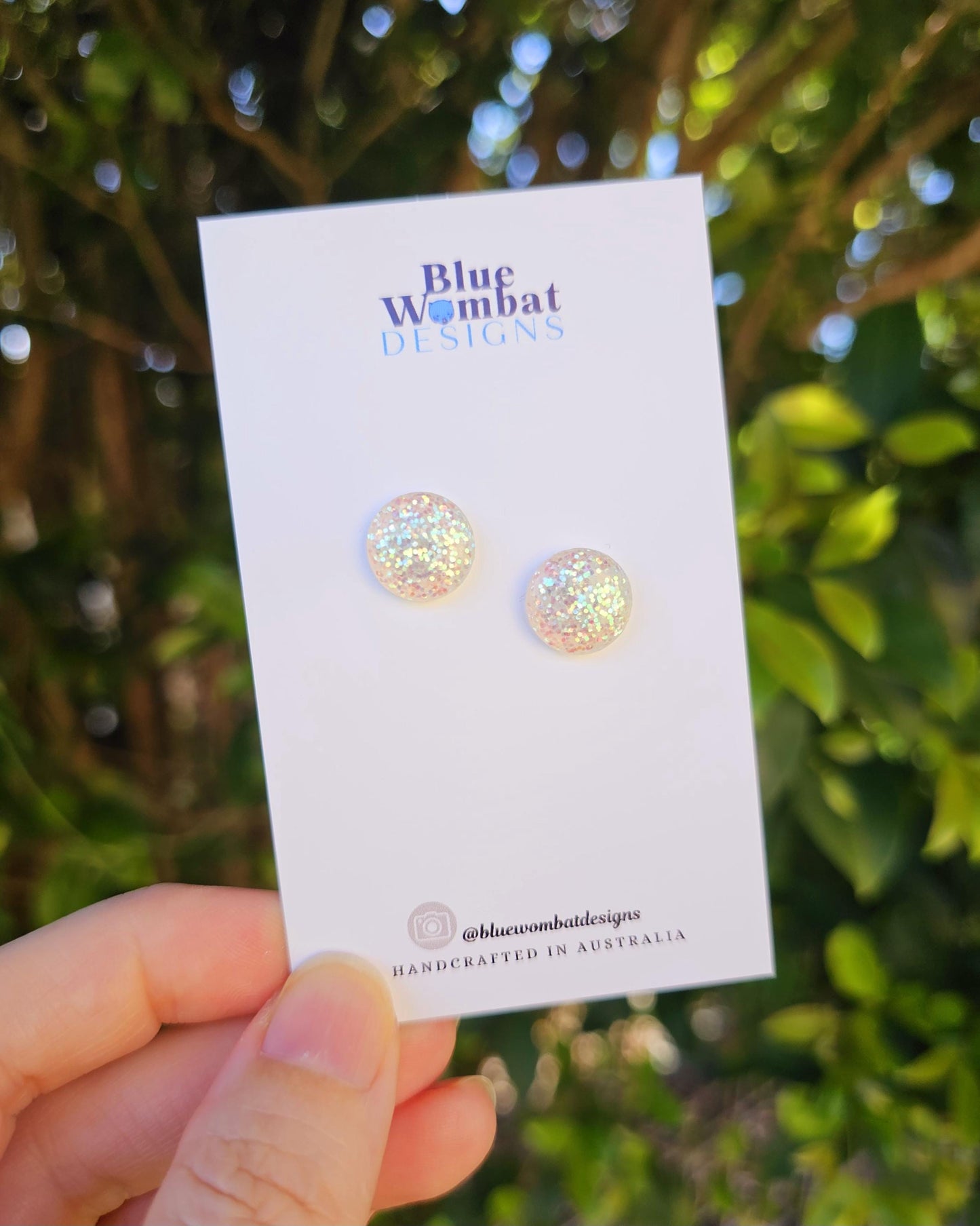 White Sparkle Glitter Resin Domed Studs 12mm