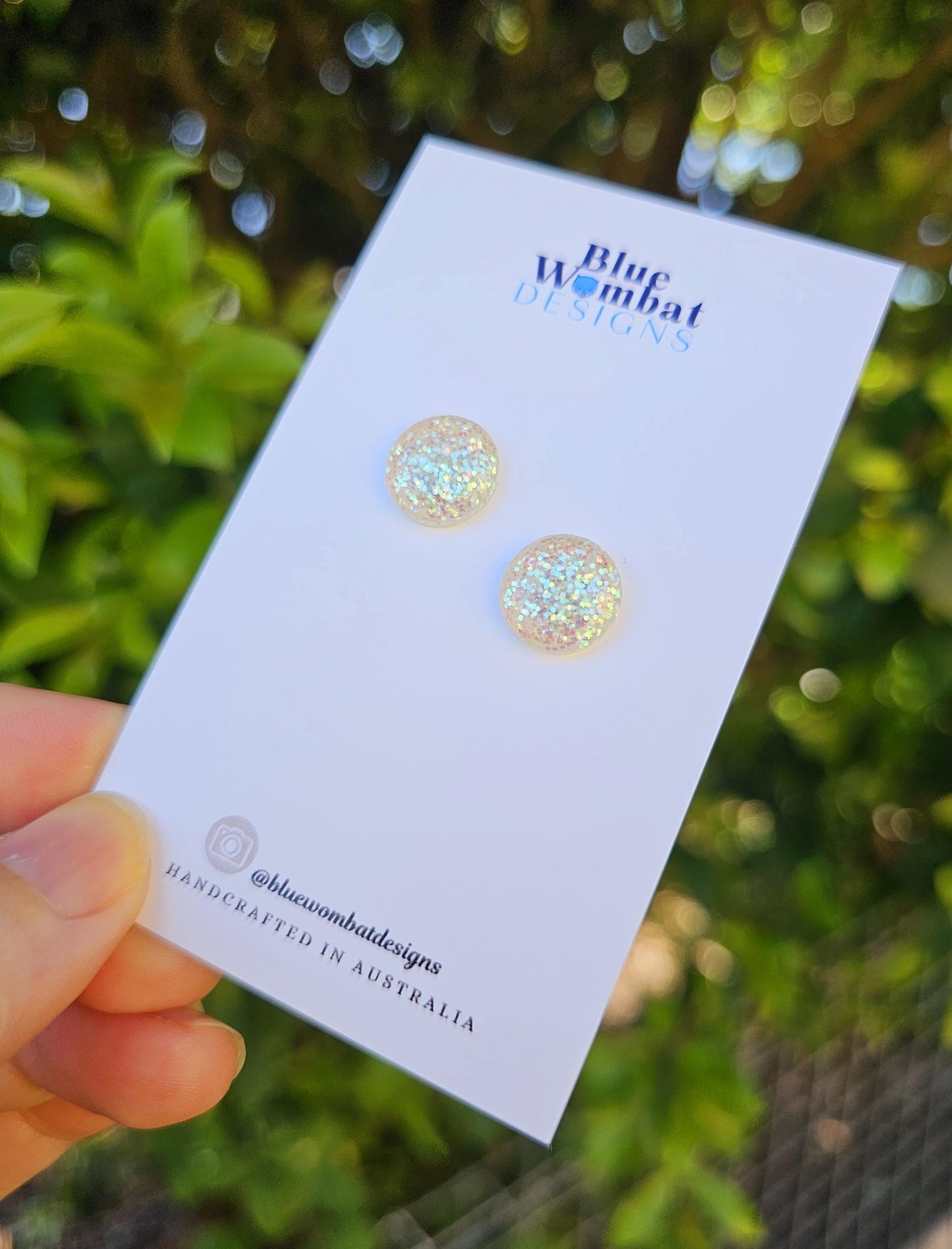 White Sparkle Glitter Resin Domed Studs 12mm