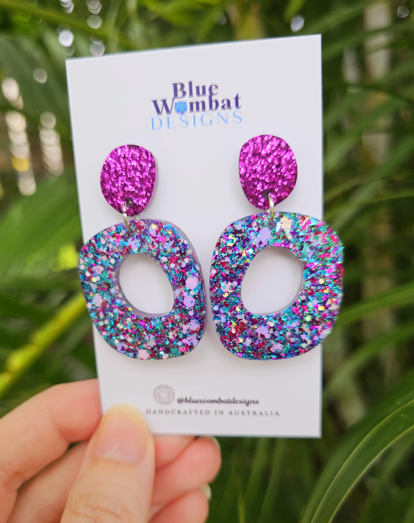 Handmade Glitter Resin Organic Shape Dangle Earrings 50mm x 30mm