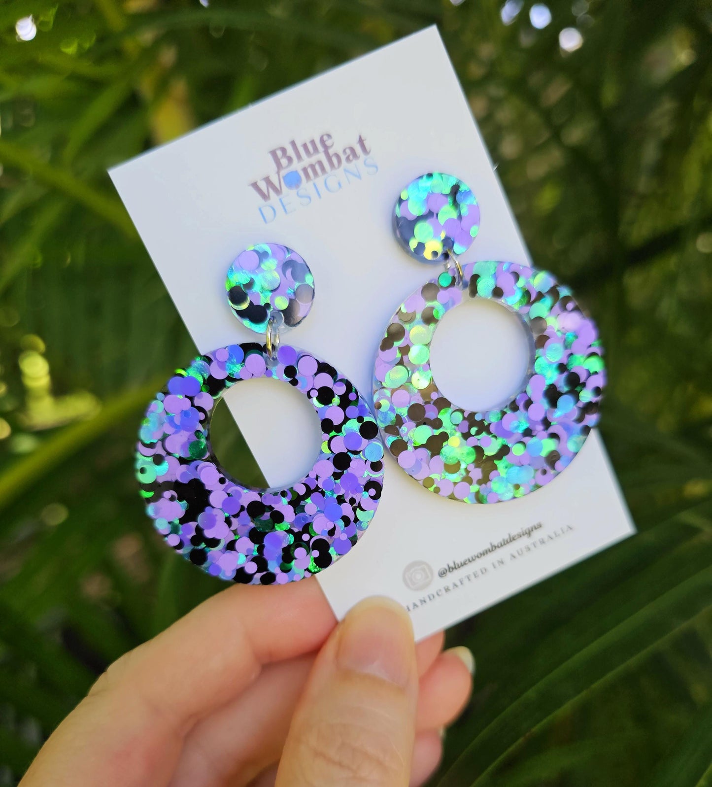 Colourful Glitter Resin Dangle Handmade Statement Earrings