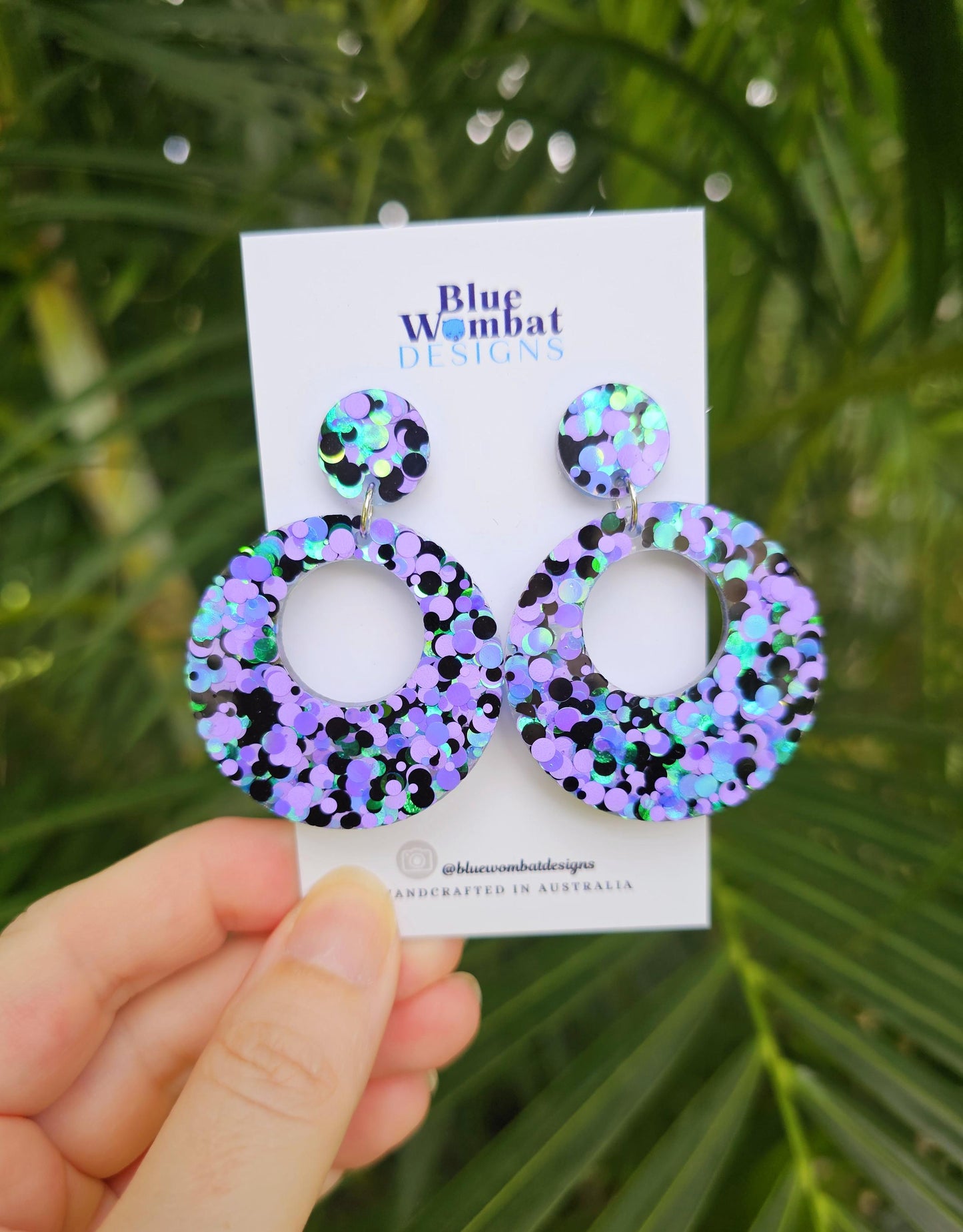 Colourful Glitter Resin Dangle Handmade Statement Earrings