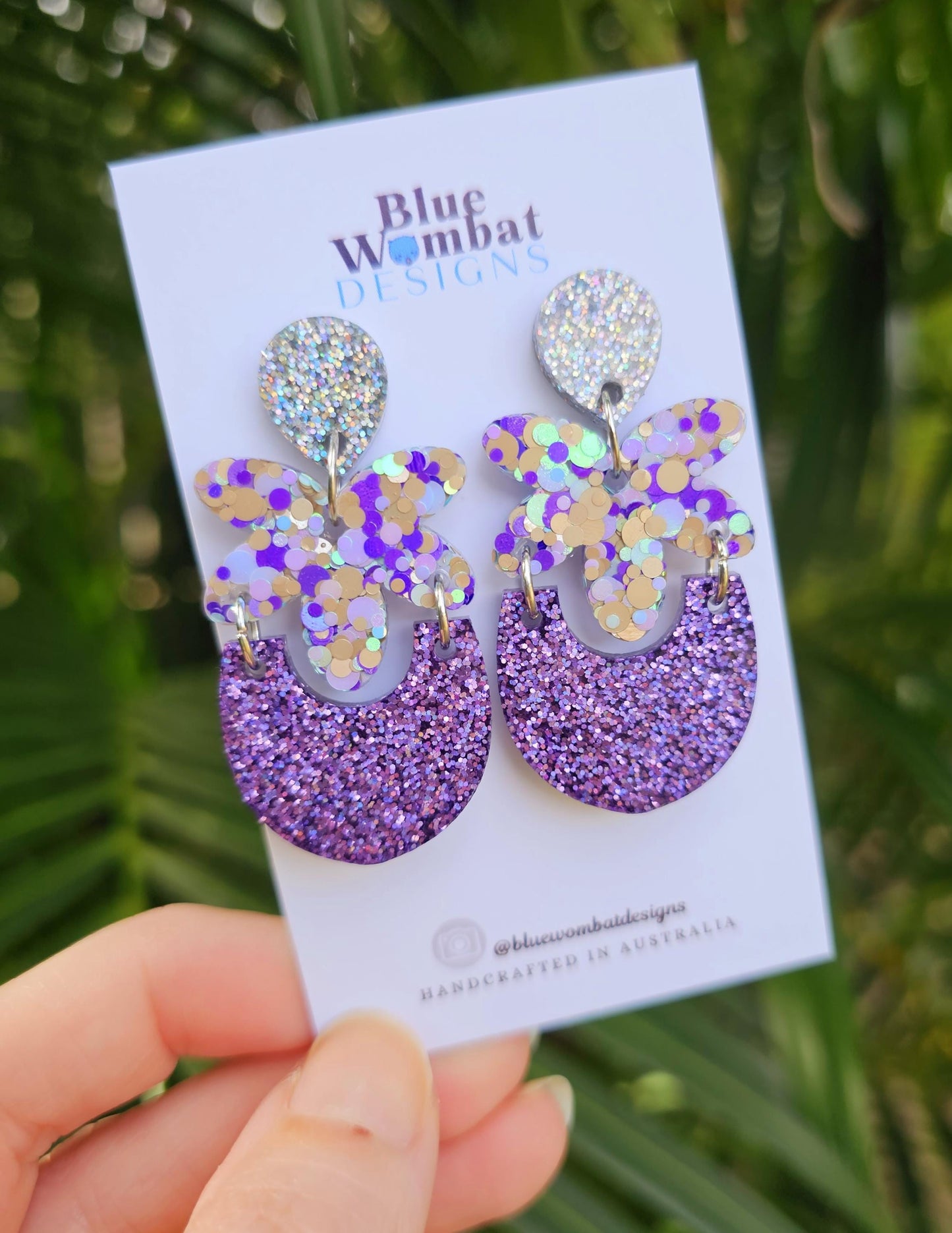 Handmade Sparkle Glitter Resin Statement Dangle Earrings