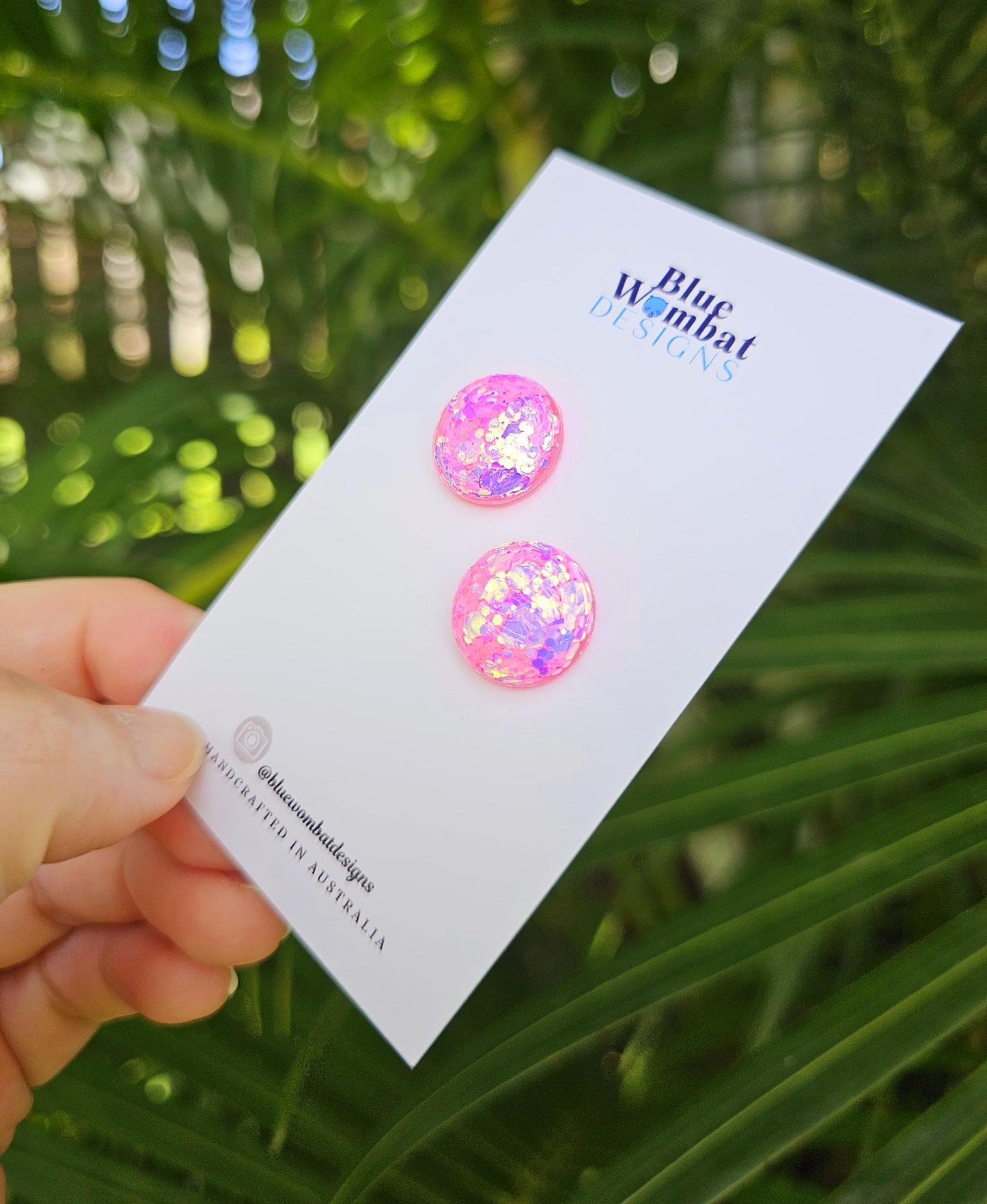 Iridescent Pink Glitter Resin Domed Studs 16mm
