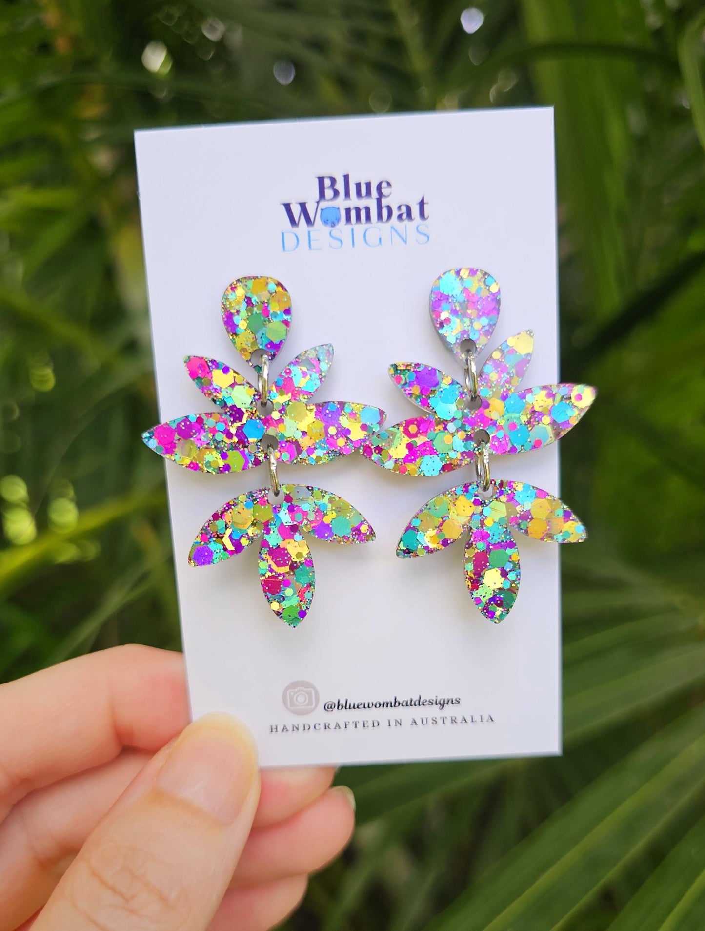 Colourful Glitter Resin Handmade Dangle Statement Earrings