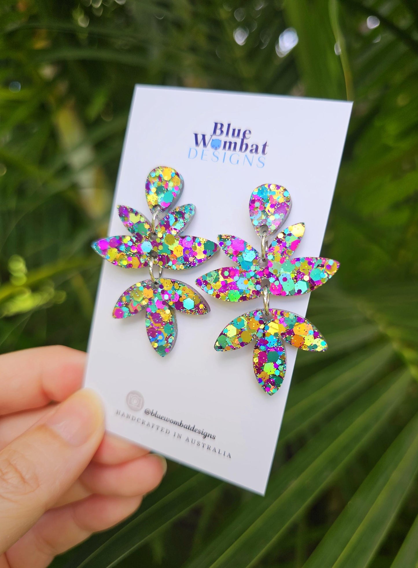 Colourful Glitter Resin Handmade Dangle Statement Earrings