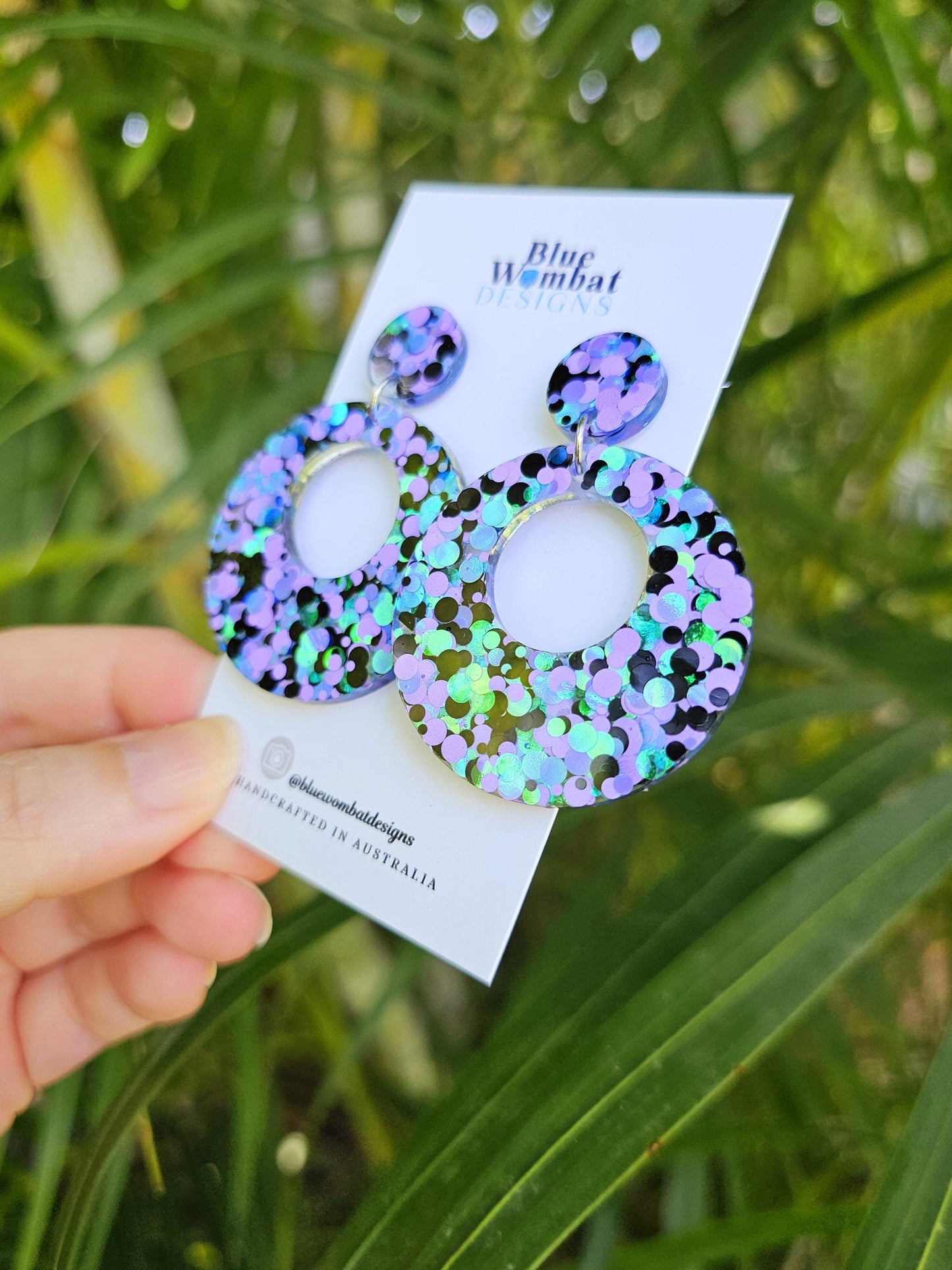Colourful Glitter Resin Dangle Handmade Statement Earrings