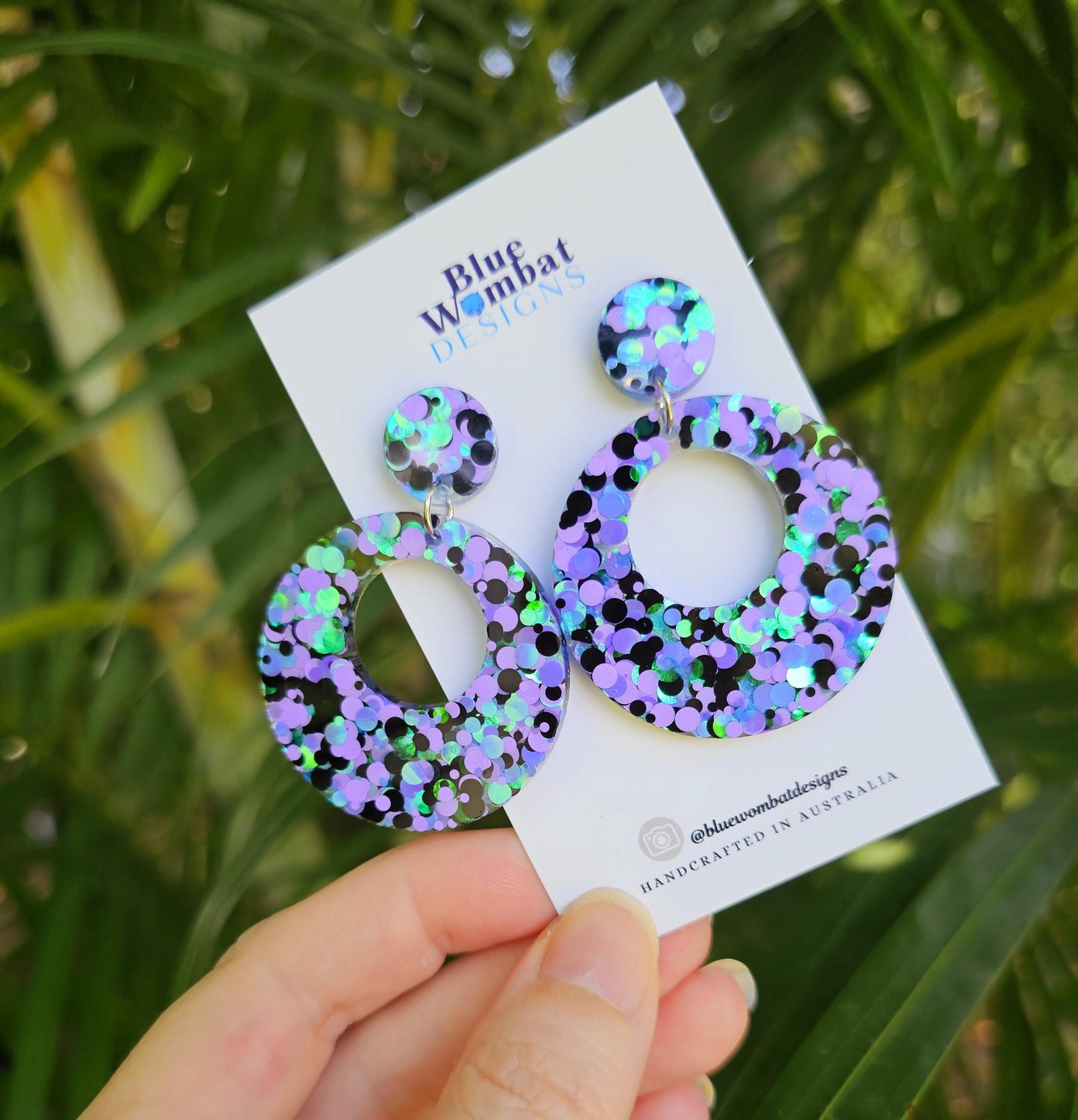 Colourful Glitter Resin Dangle Handmade Statement Earrings