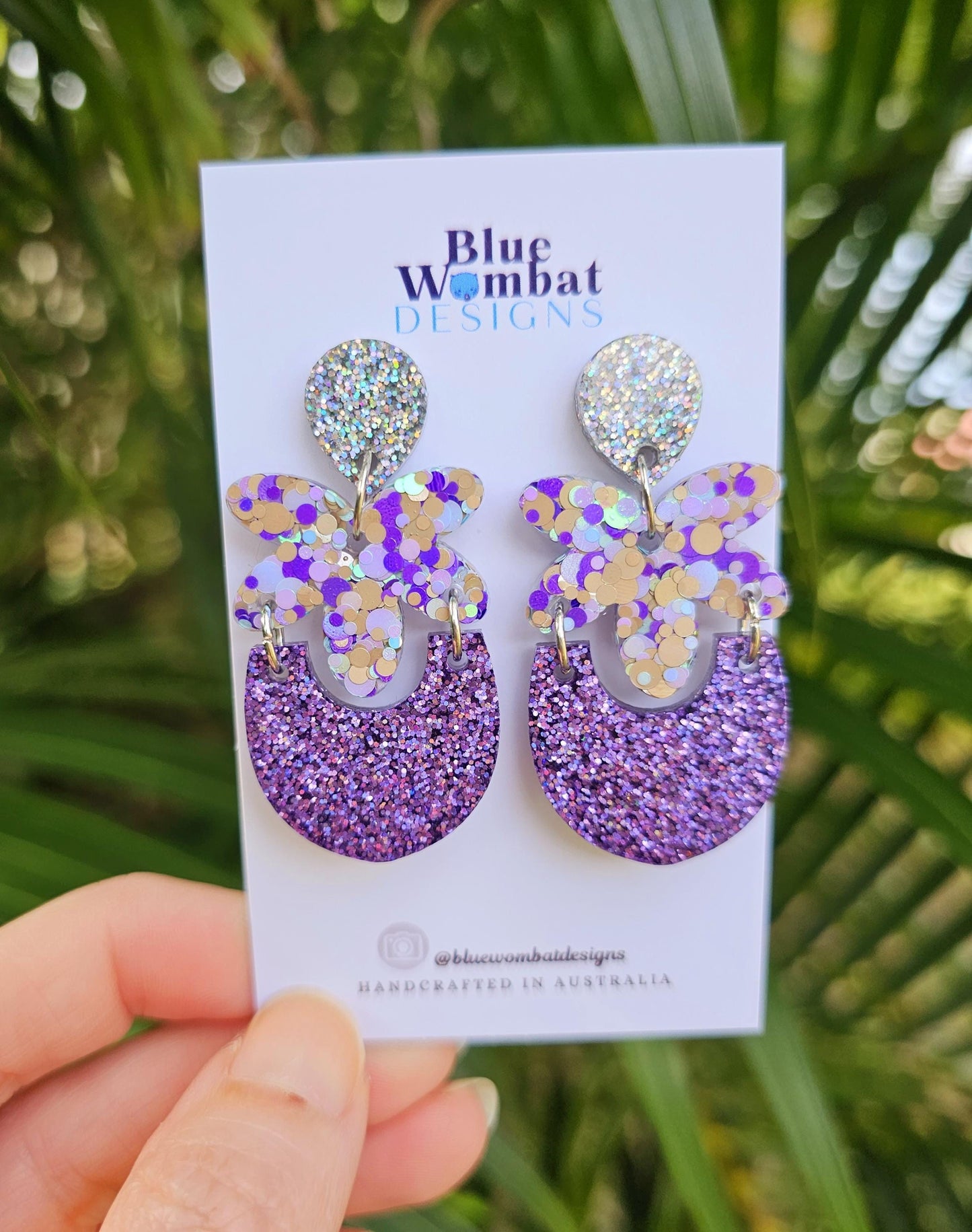 Handmade Sparkle Glitter Resin Statement Dangle Earrings