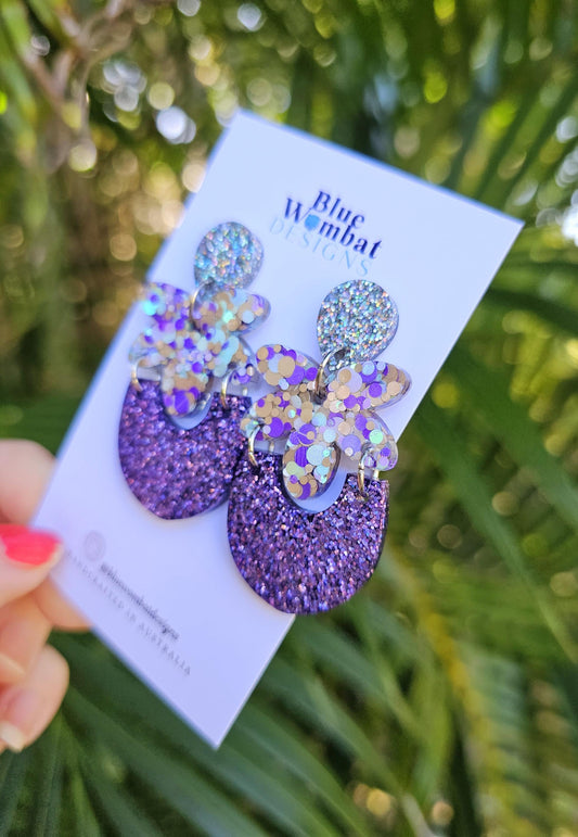 Handmade Sparkle Glitter Resin Statement Dangle Earrings