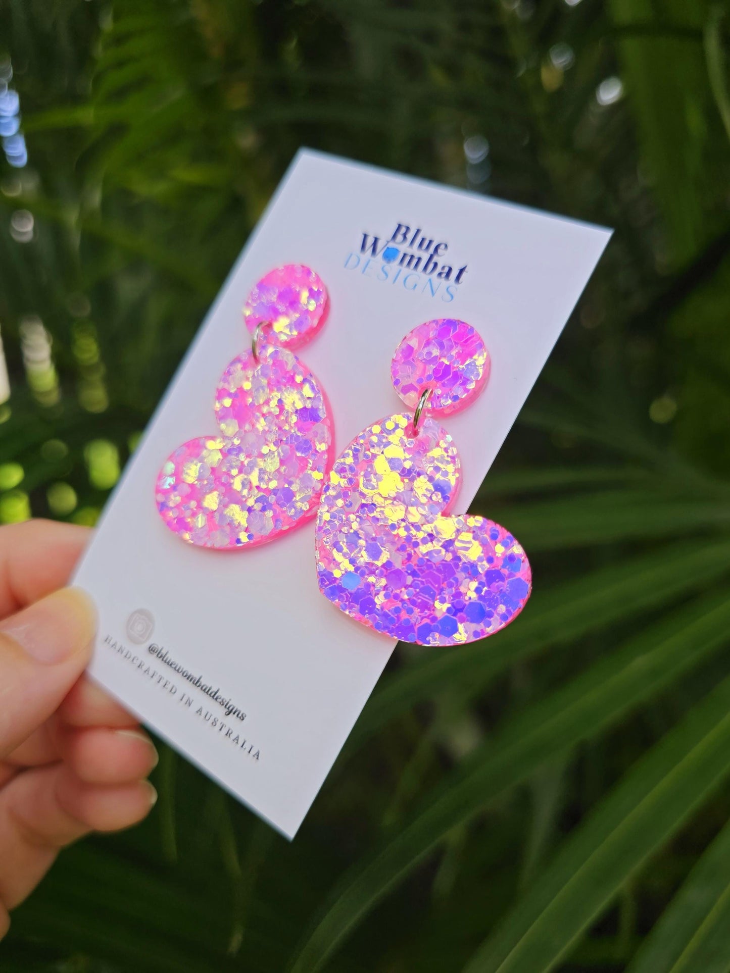 Sparkle Pink Iridescent Glitter Resin Dangle Statement Earrings