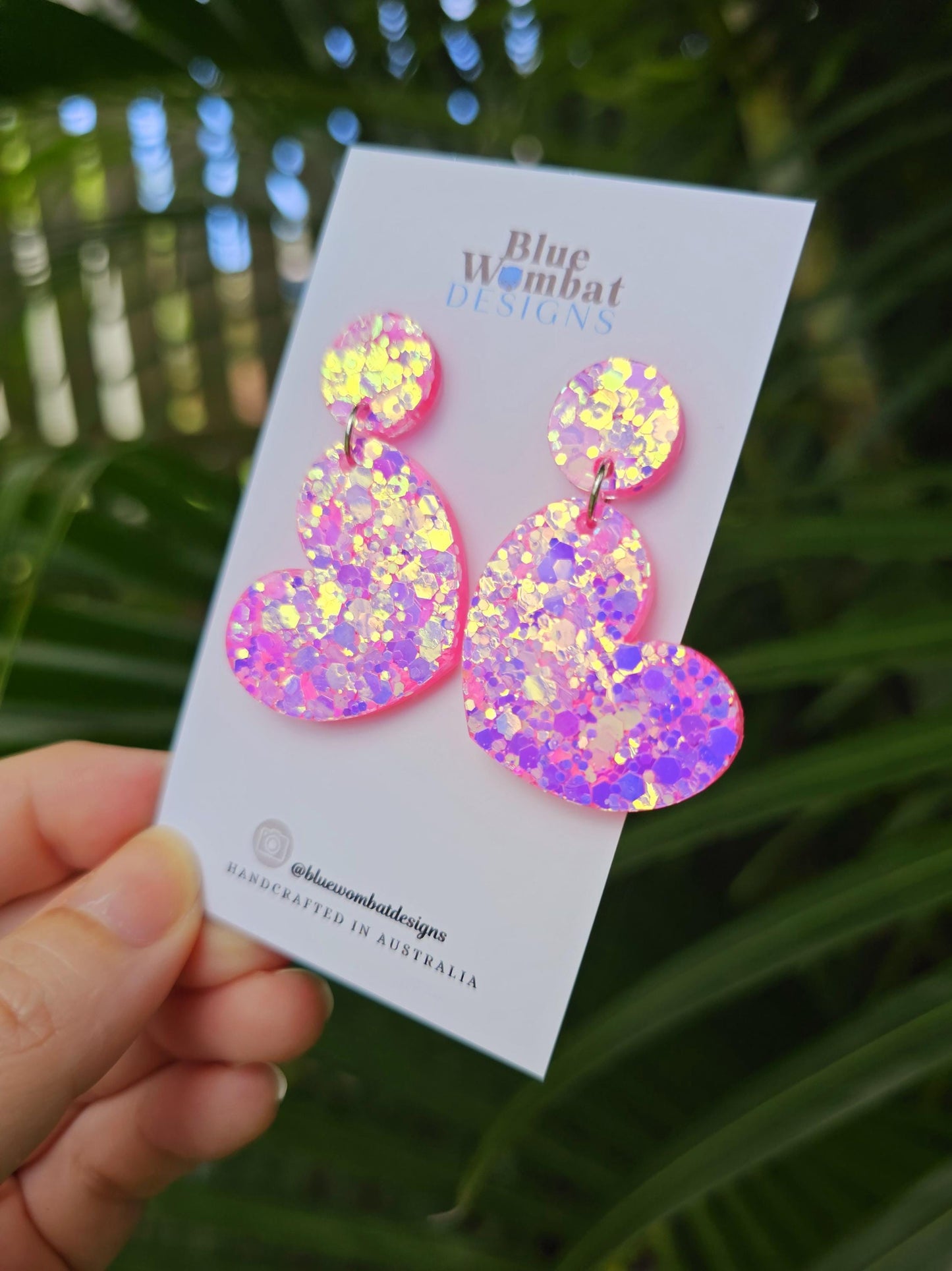Sparkle Pink Iridescent Glitter Resin Dangle Statement Earrings