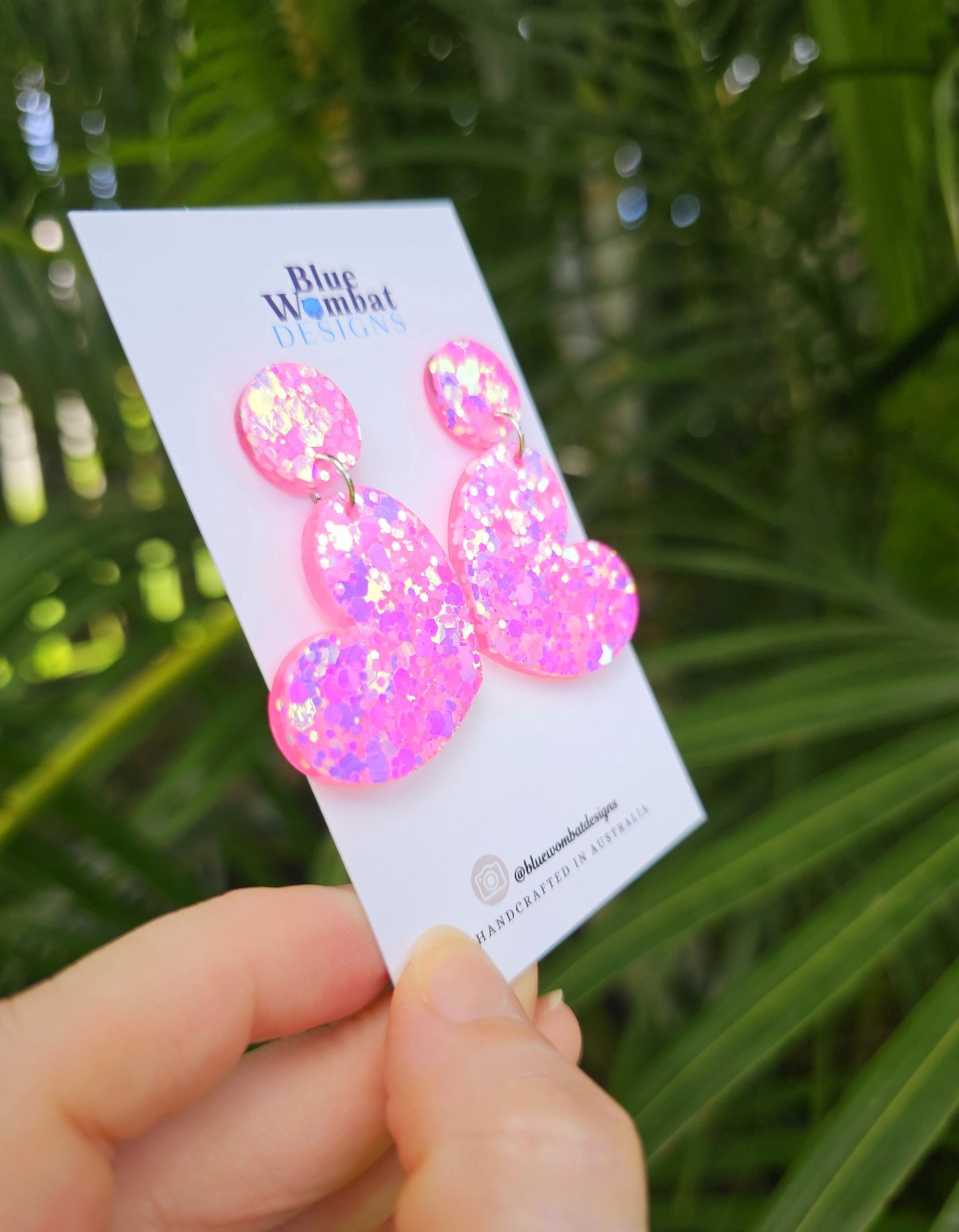 Sparkle Pink Iridescent Glitter Resin Dangle Statement Earrings