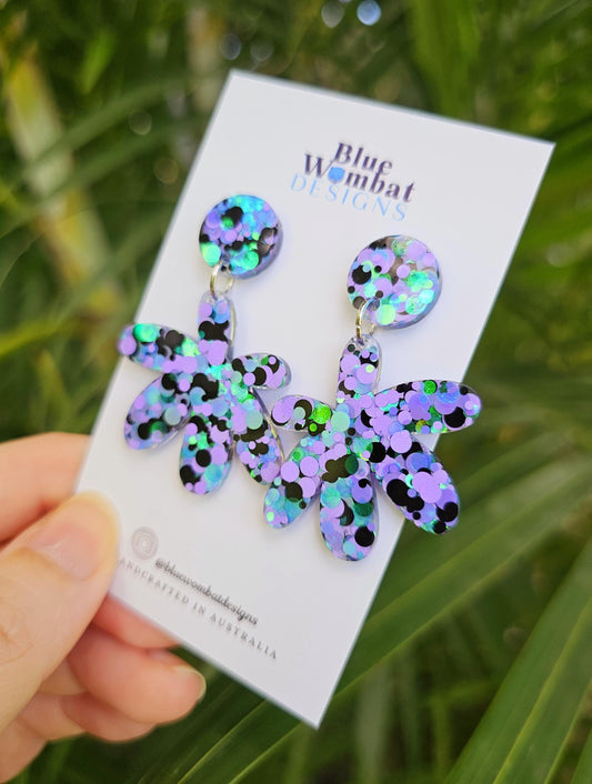 Resin Glitter Sparkle Statement Dangle Earrings