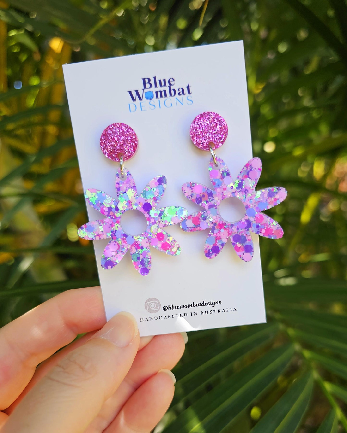 Flower Dangles Colourful Glitter Resin Statement Earrings