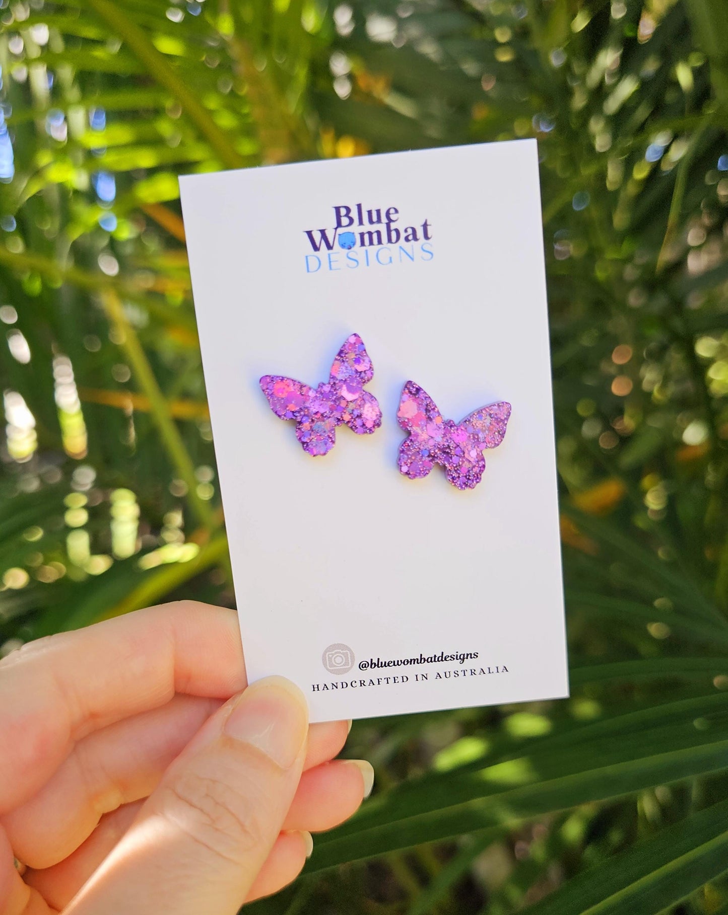 Butterfly Purple Glitter Resin Handmade Earring small studs