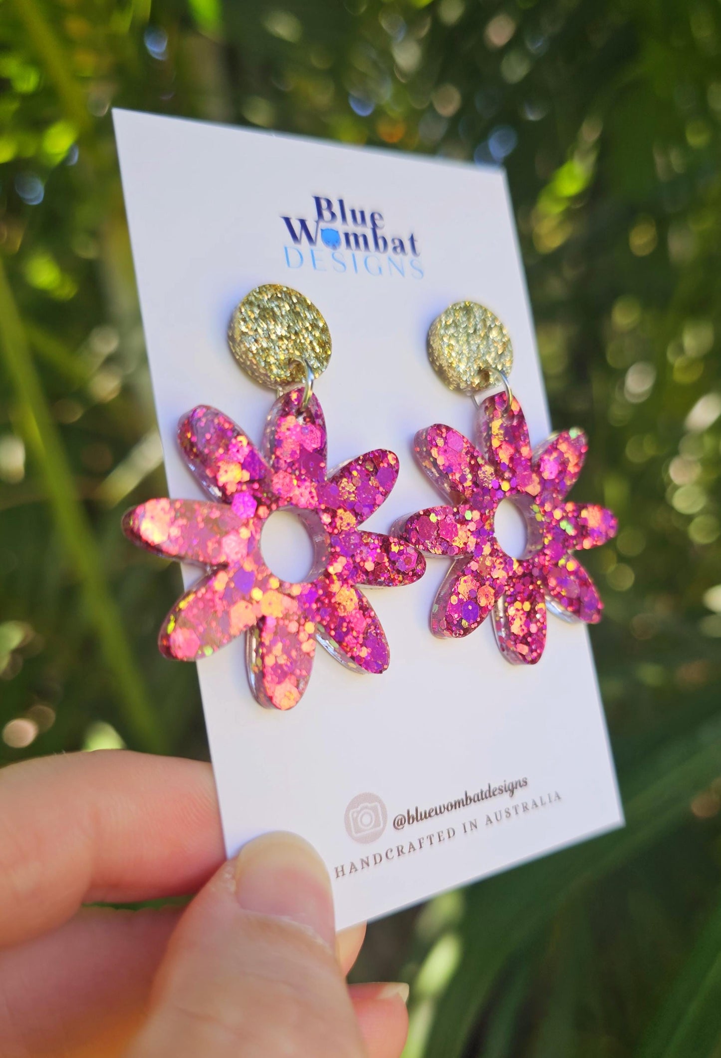 Flower Dangles Chameleon Glitter Resin Statement Earrings