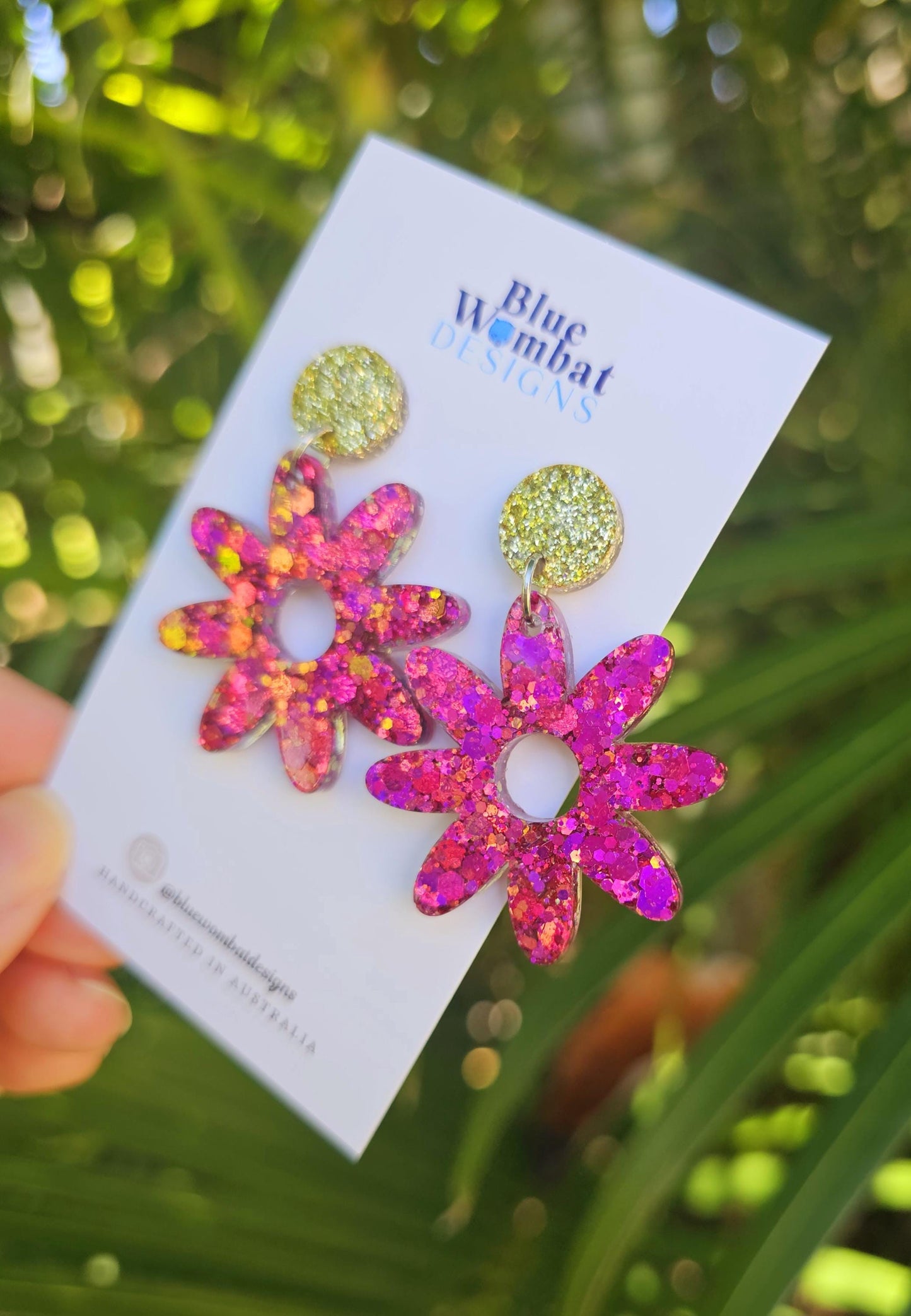Flower Dangles Chameleon Glitter Resin Statement Earrings