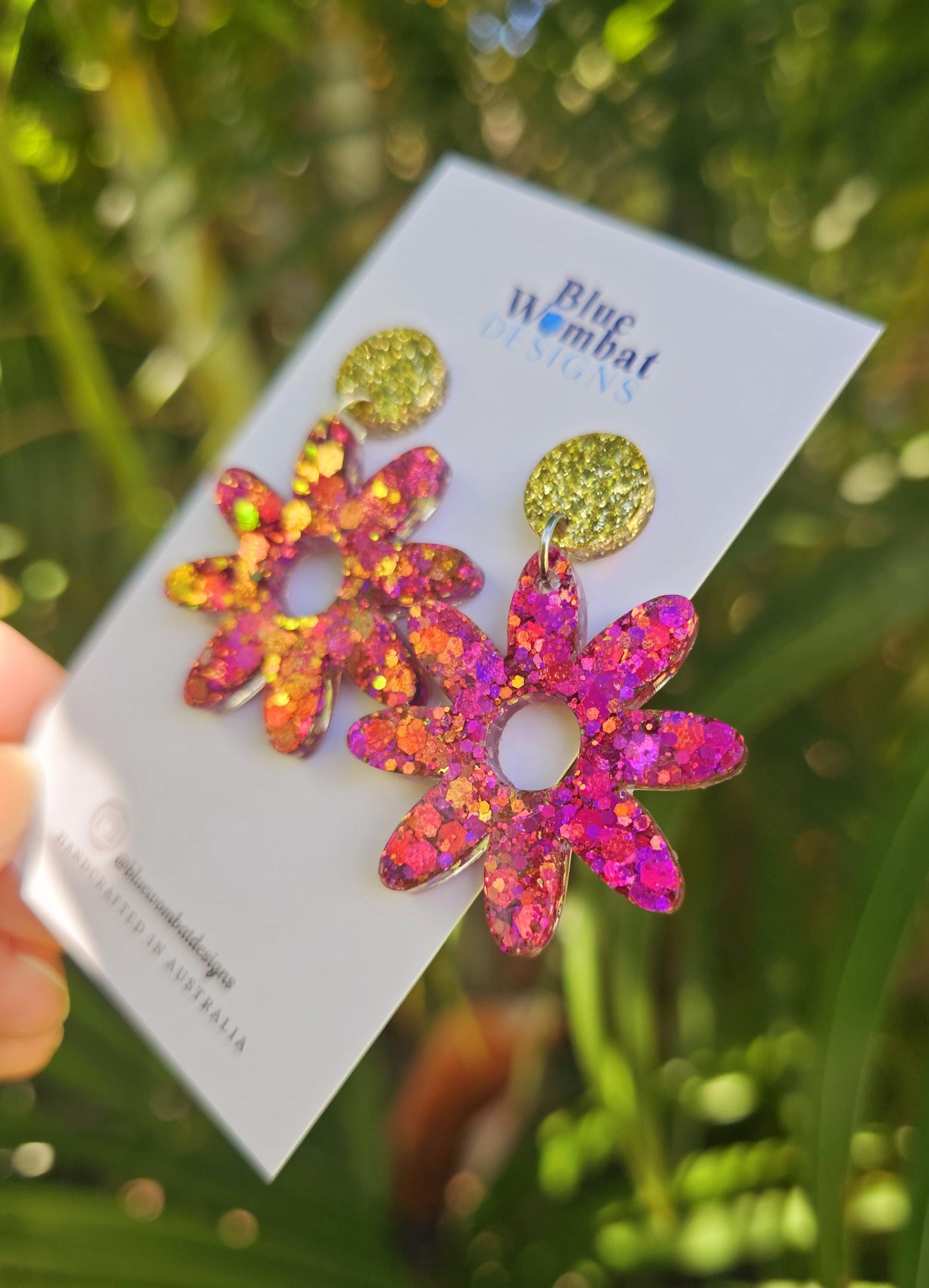 Flower Dangles Chameleon Glitter Resin Statement Earrings