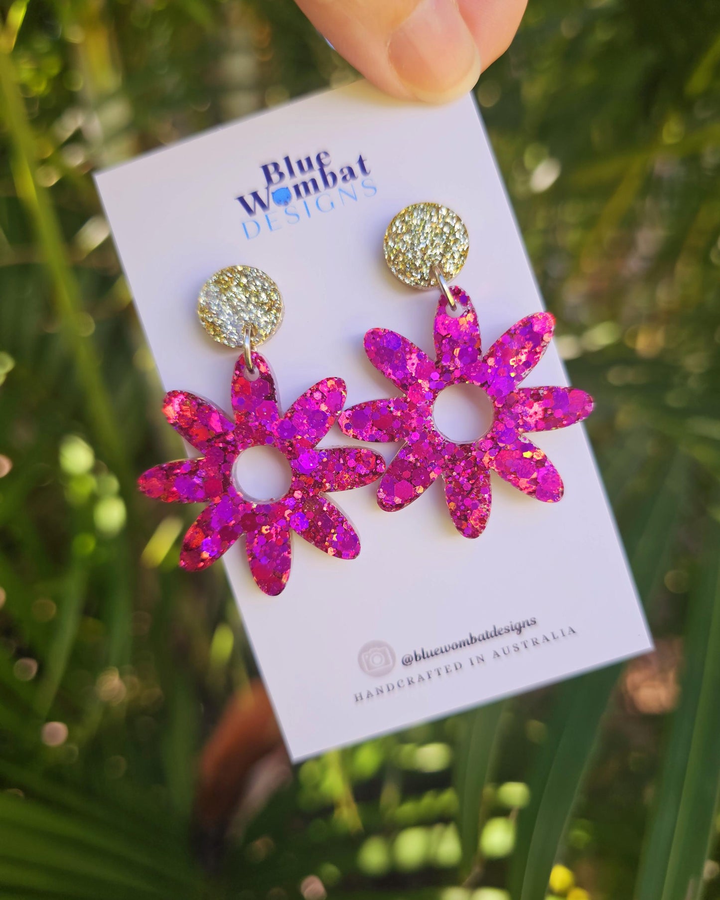 Flower Dangles Chameleon Glitter Resin Statement Earrings
