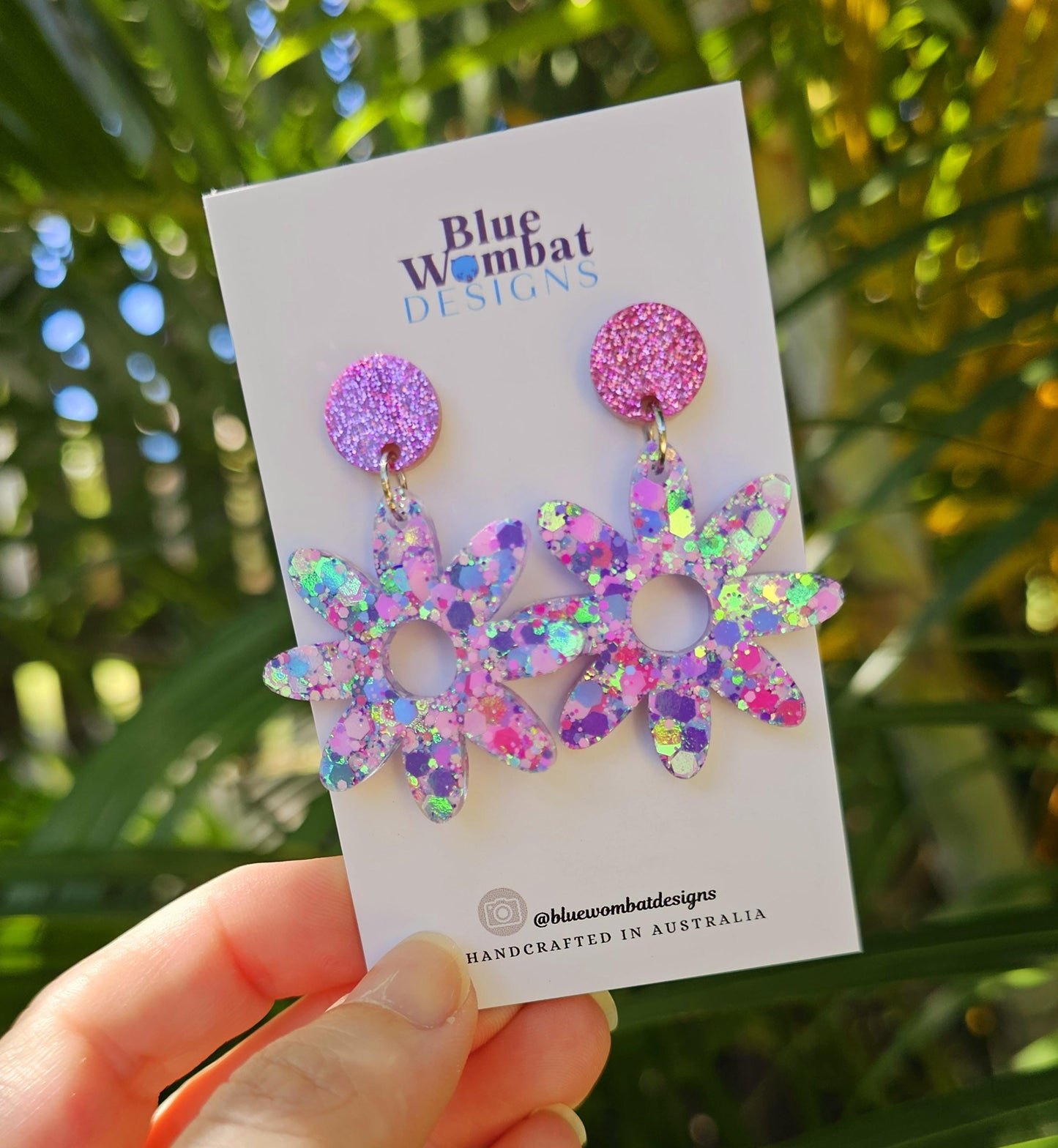 Flower Dangles Colourful Glitter Resin Statement Earrings