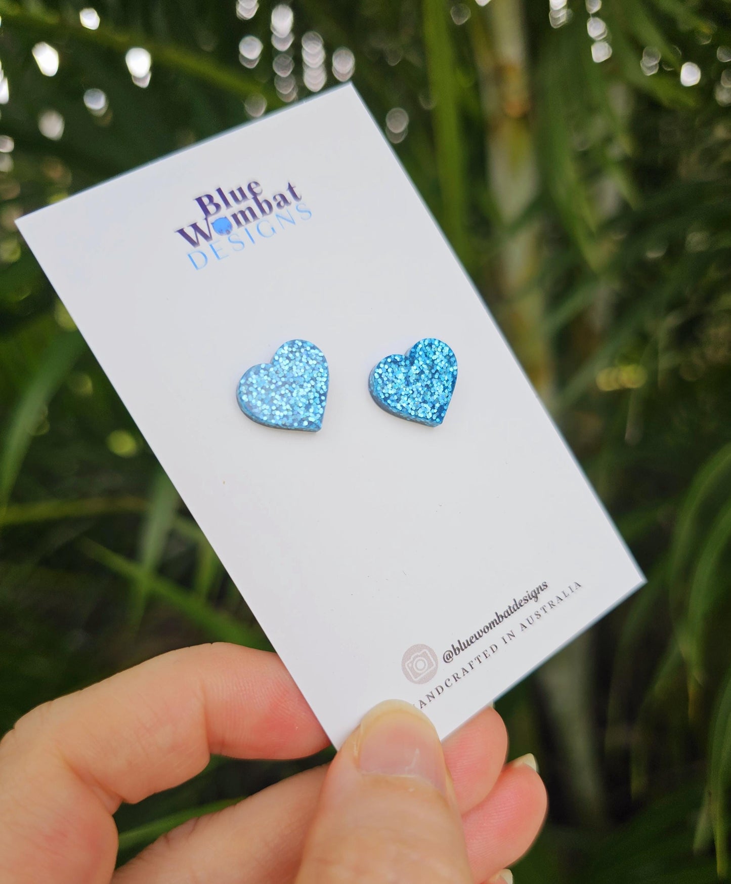 Light Blue Sparkle Glitter Love Heart Resin Small Stud Earrings