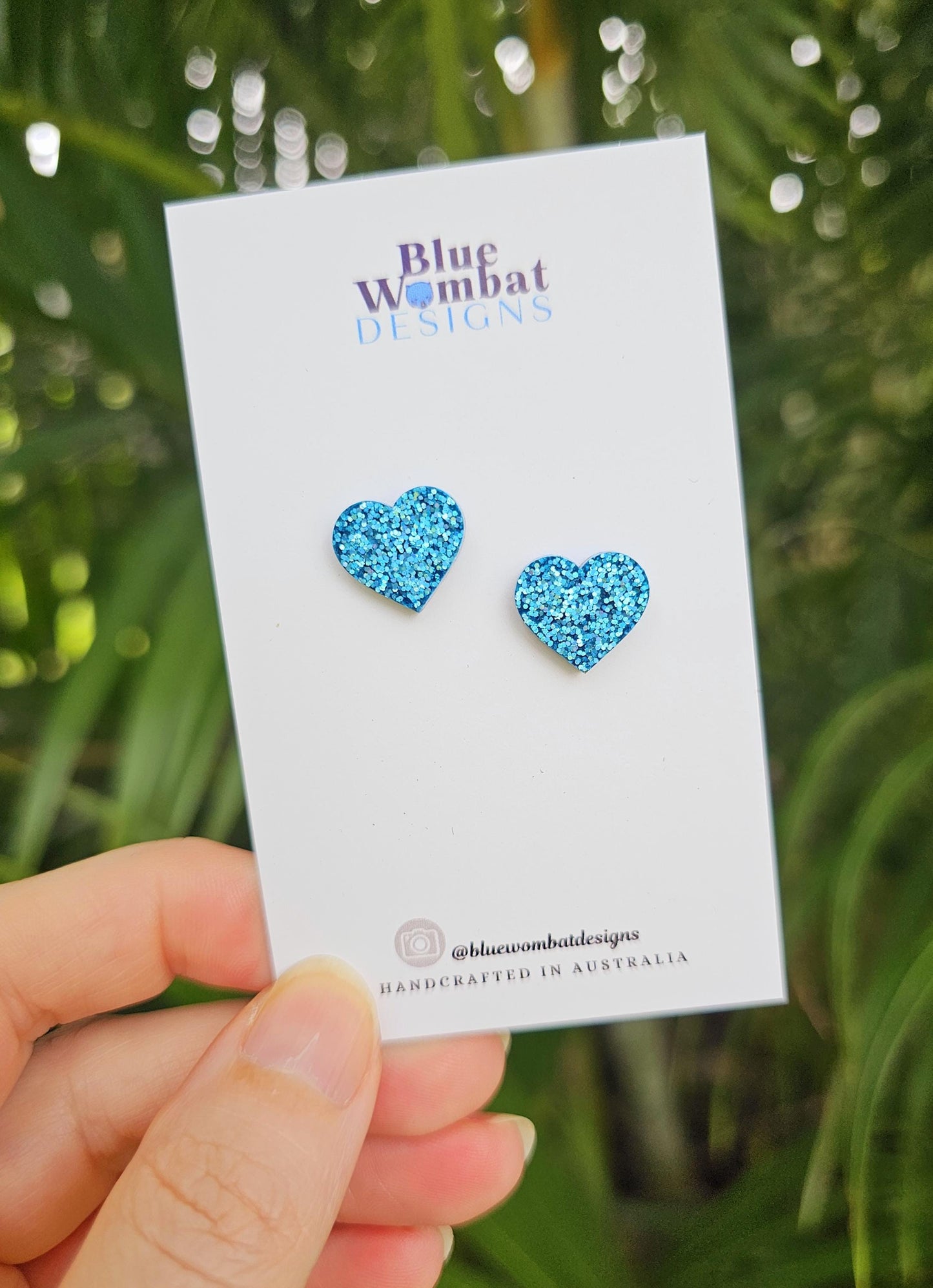 Light Blue Sparkle Glitter Love Heart Resin Small Stud Earrings