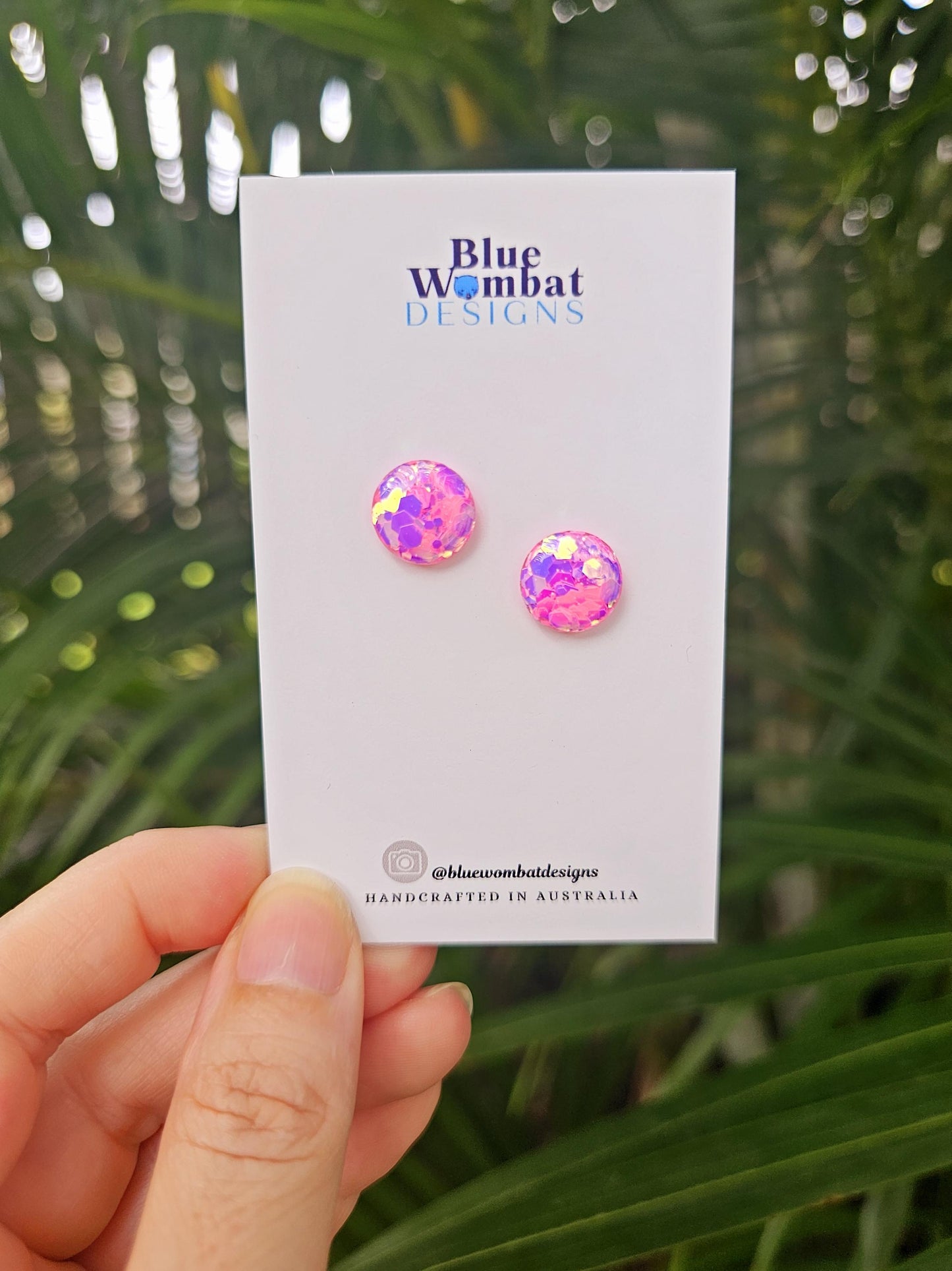 Sparkle Pink Glitter Resin Domed Studs 12mm