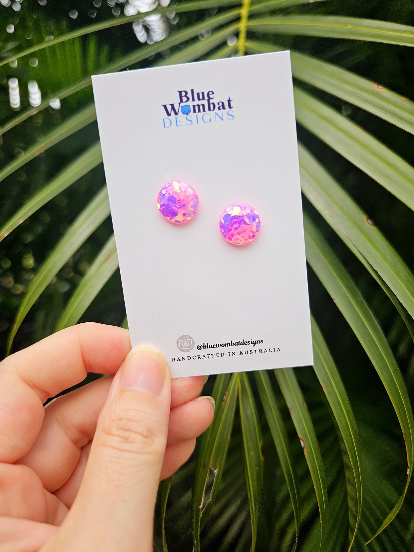 Sparkle Pink Glitter Resin Domed Studs 12mm