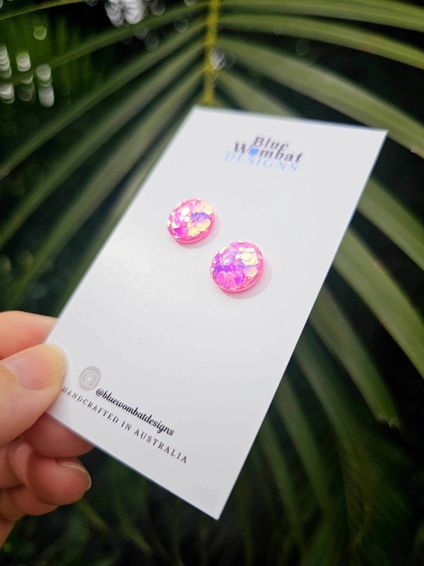 Sparkle Pink Glitter Resin Domed Studs 12mm