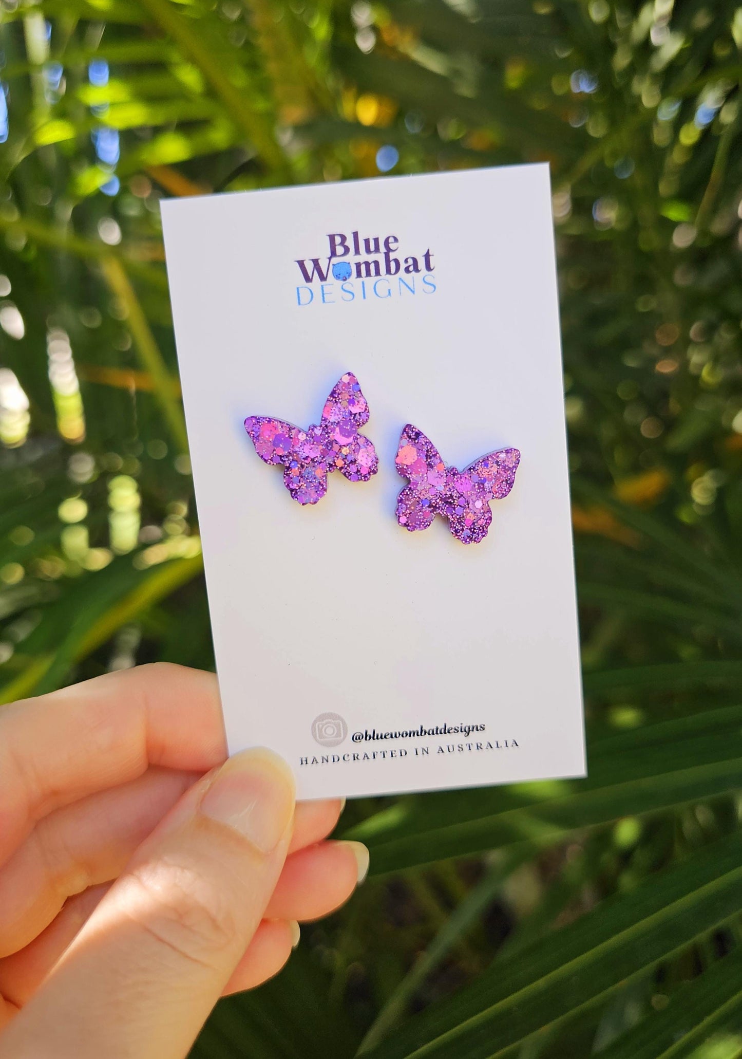 Butterfly Purple Glitter Resin Handmade Earring small studs
