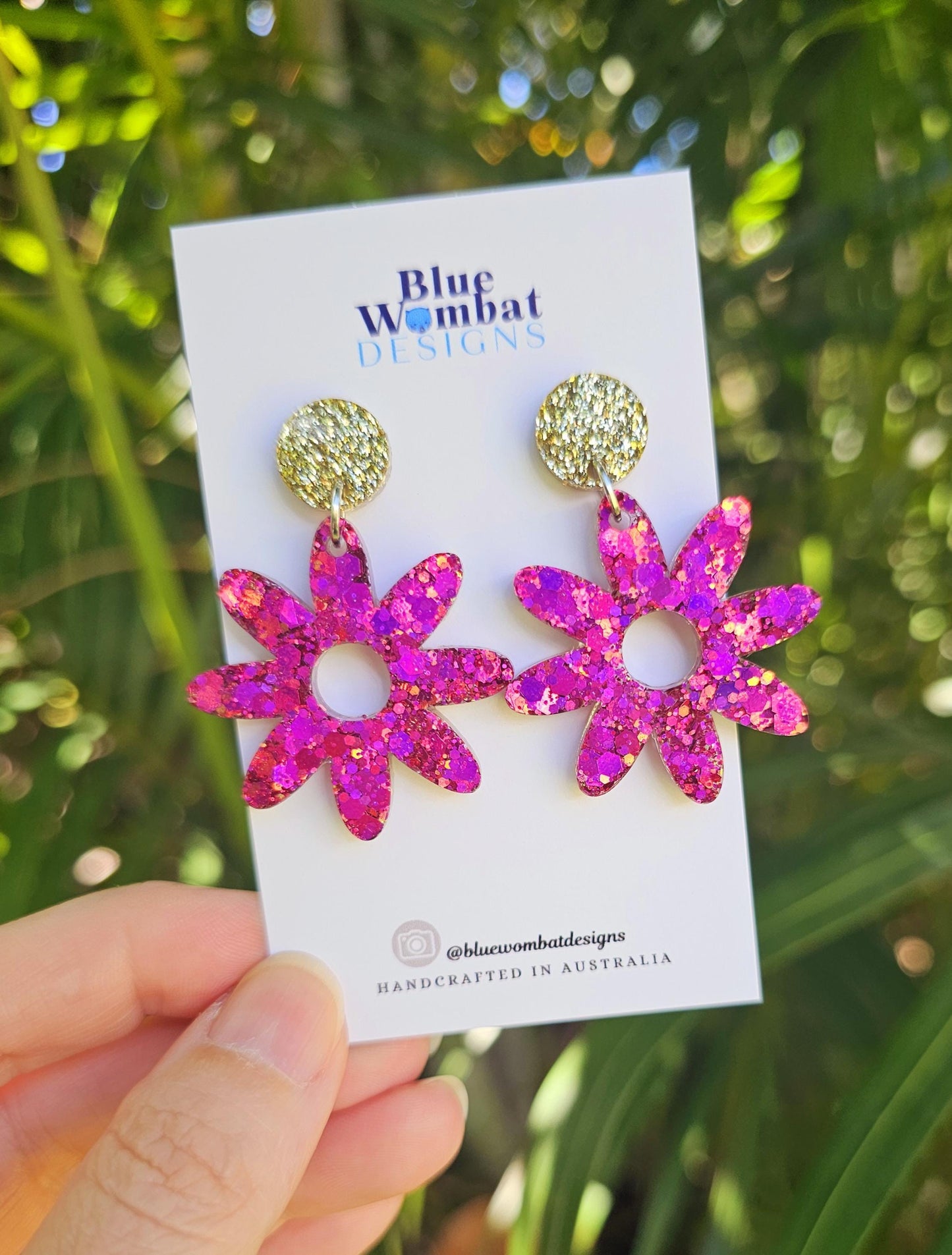Flower Dangles Chameleon Glitter Resin Statement Earrings