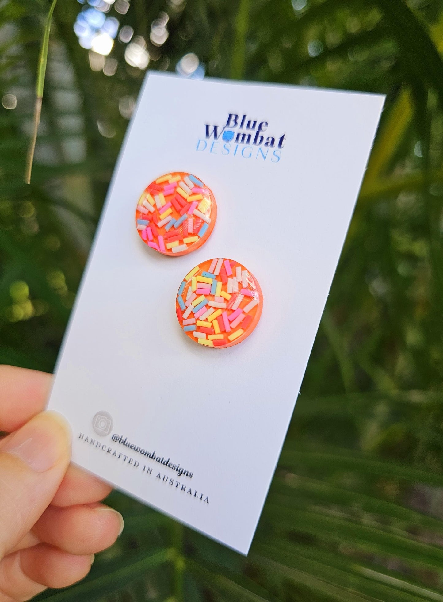 Colourful Sprinkles Orange Resin Stud Earrings 17mm