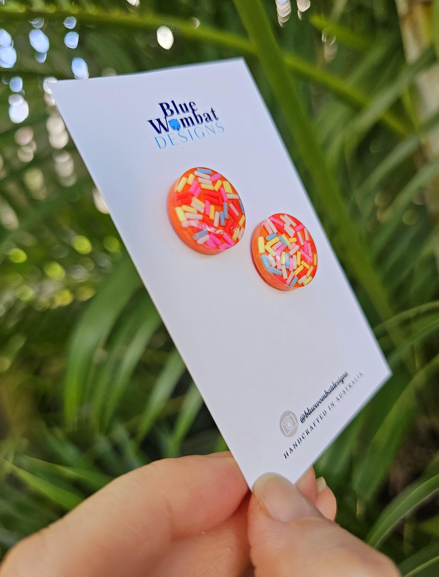 Colourful Sprinkles Orange Resin Stud Earrings 17mm