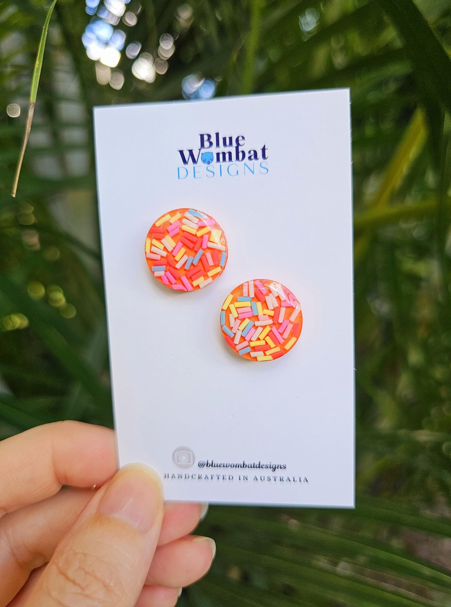 Colourful Sprinkles Orange Resin Stud Earrings 17mm