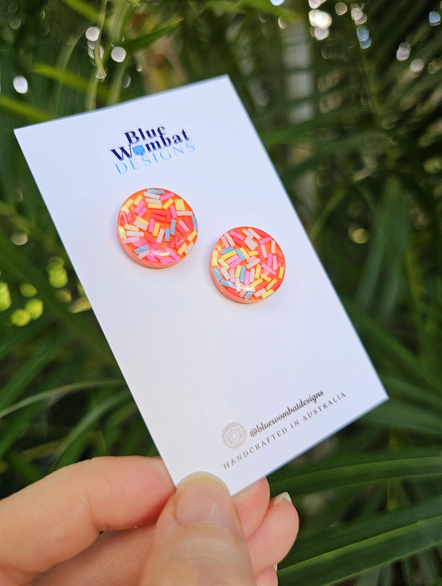 Colourful Sprinkles Orange Resin Stud Earrings 17mm