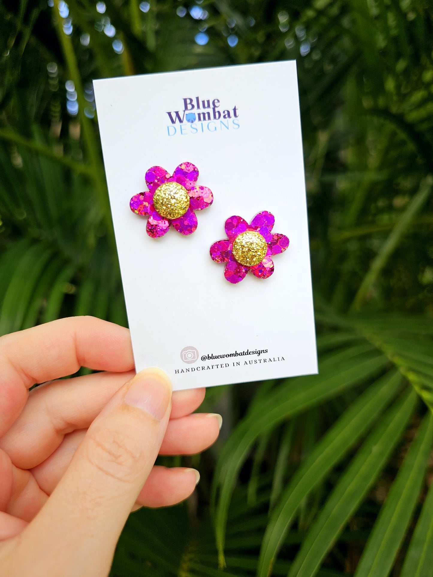 Chameleon Glitter Flower Resin Stud Earrings 24mm